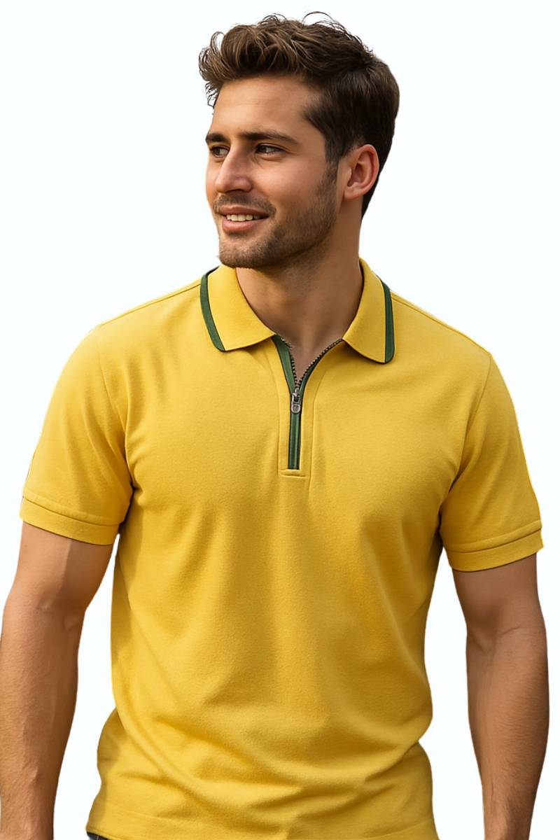 Men's Premium Cotton Papaya Yellow Polo – Bright Colors with Contrast Tipped Collar