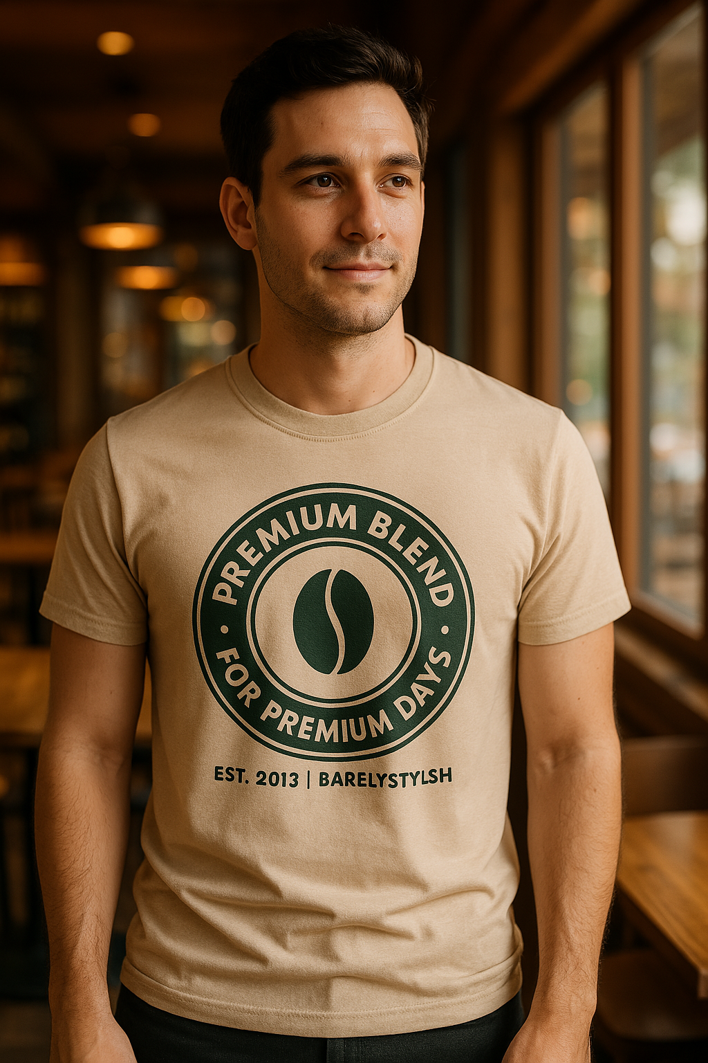 BarelyStylish Cream Shade Coffee Cosy T-Shirt for Men – Soft, Breathable & Minimal