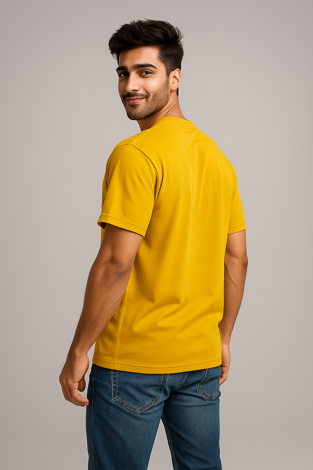 Yellow Cotton Crewneck Men's TShirt