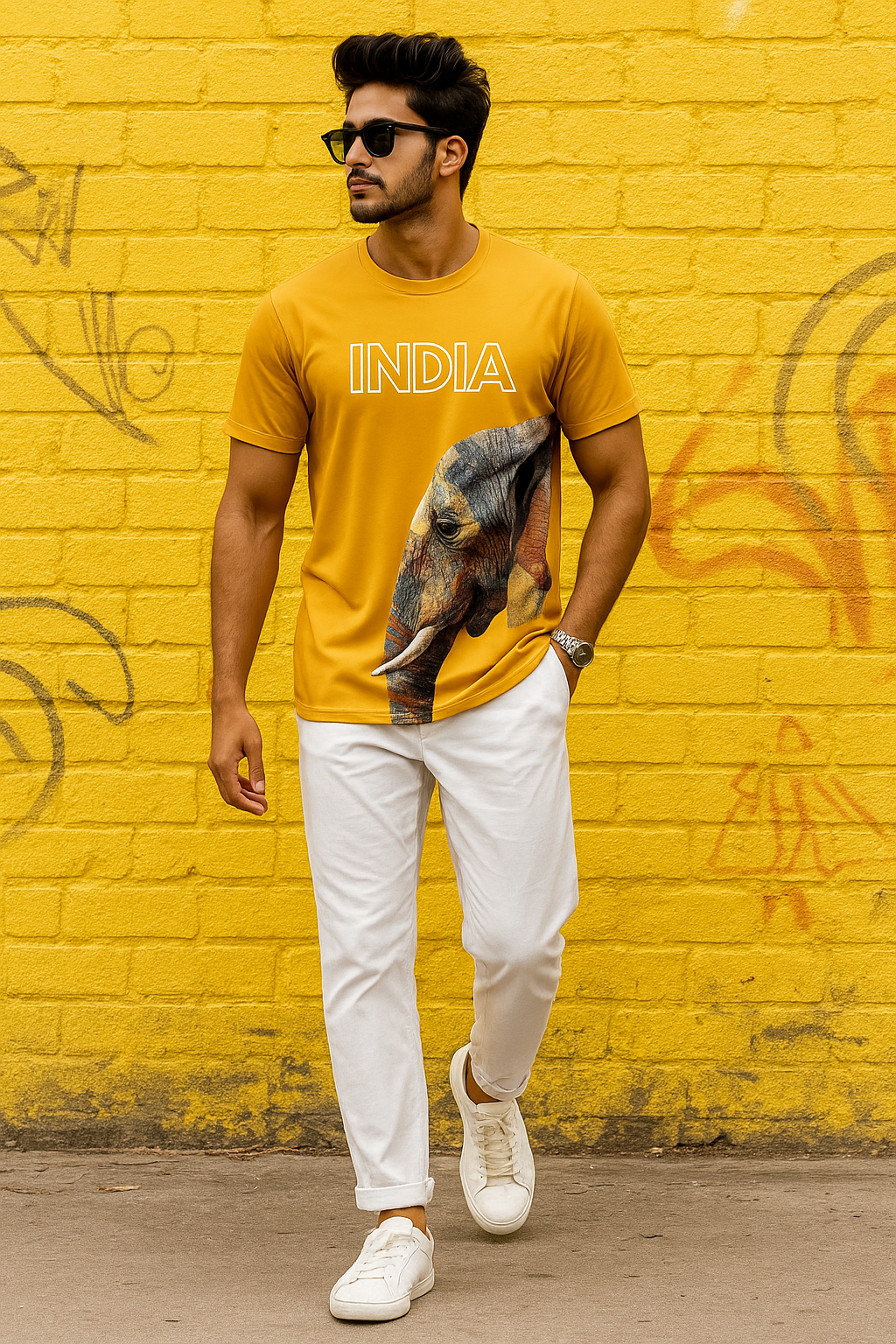 Men's Pure Cotton Crewneck T-Shirt – India Elephant Art Print