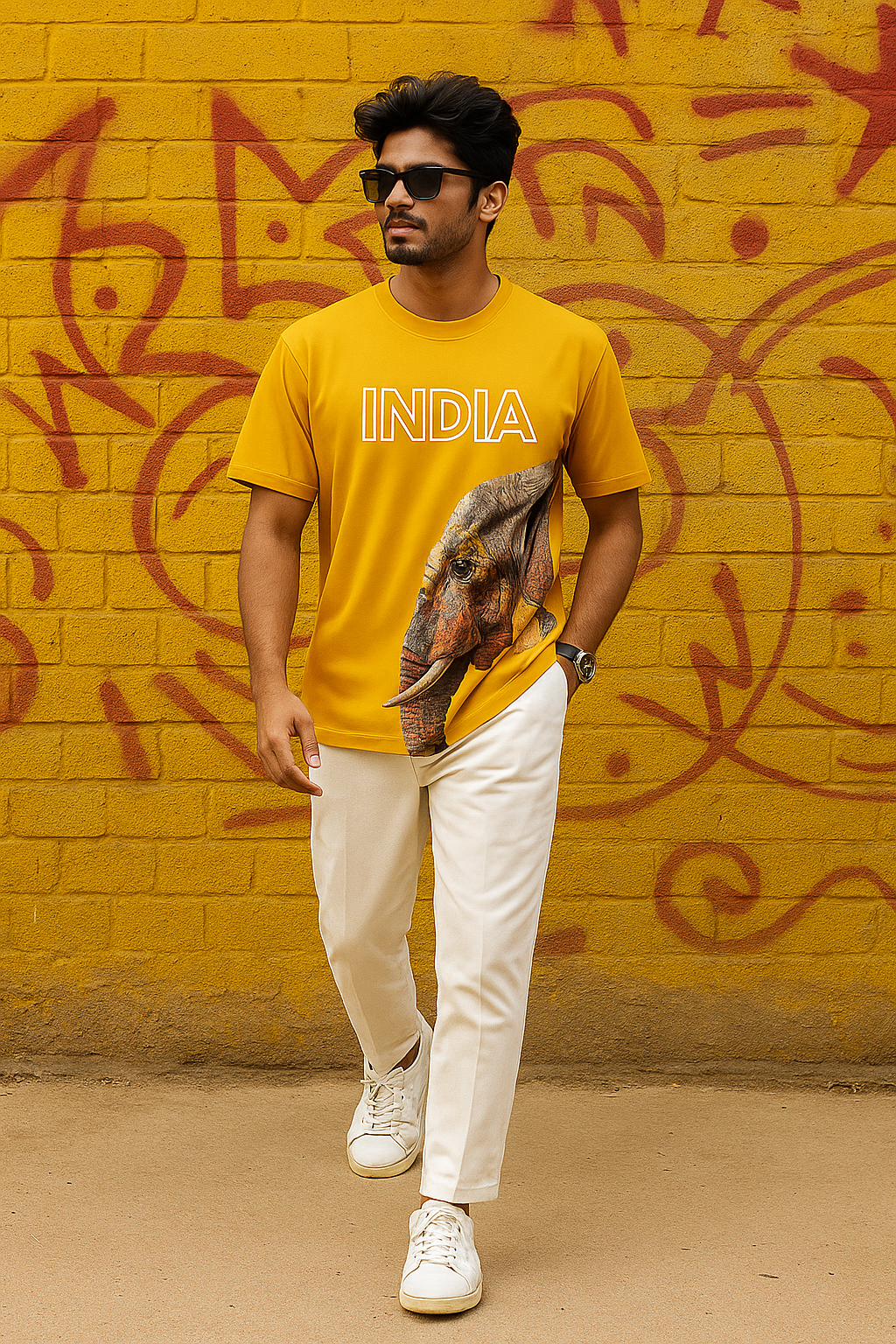 Men's Pure Cotton Crewneck T-Shirt – India Elephant Art Print