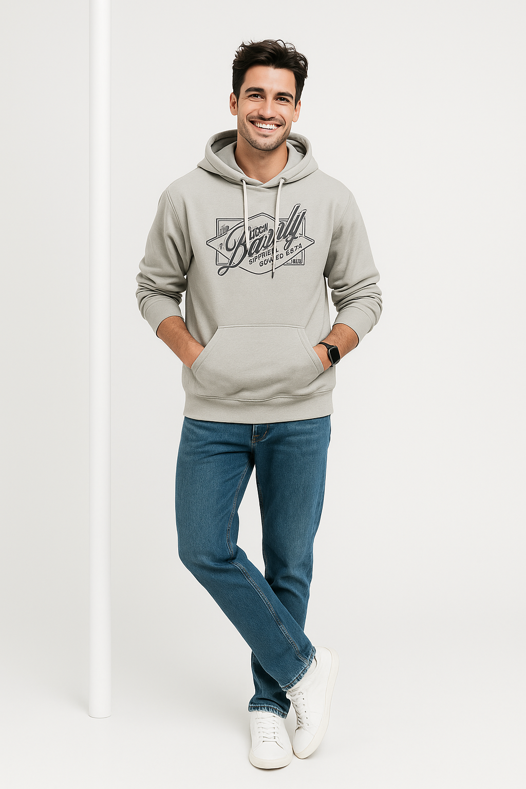 Men wearing Relax Fit Grey Hoodie