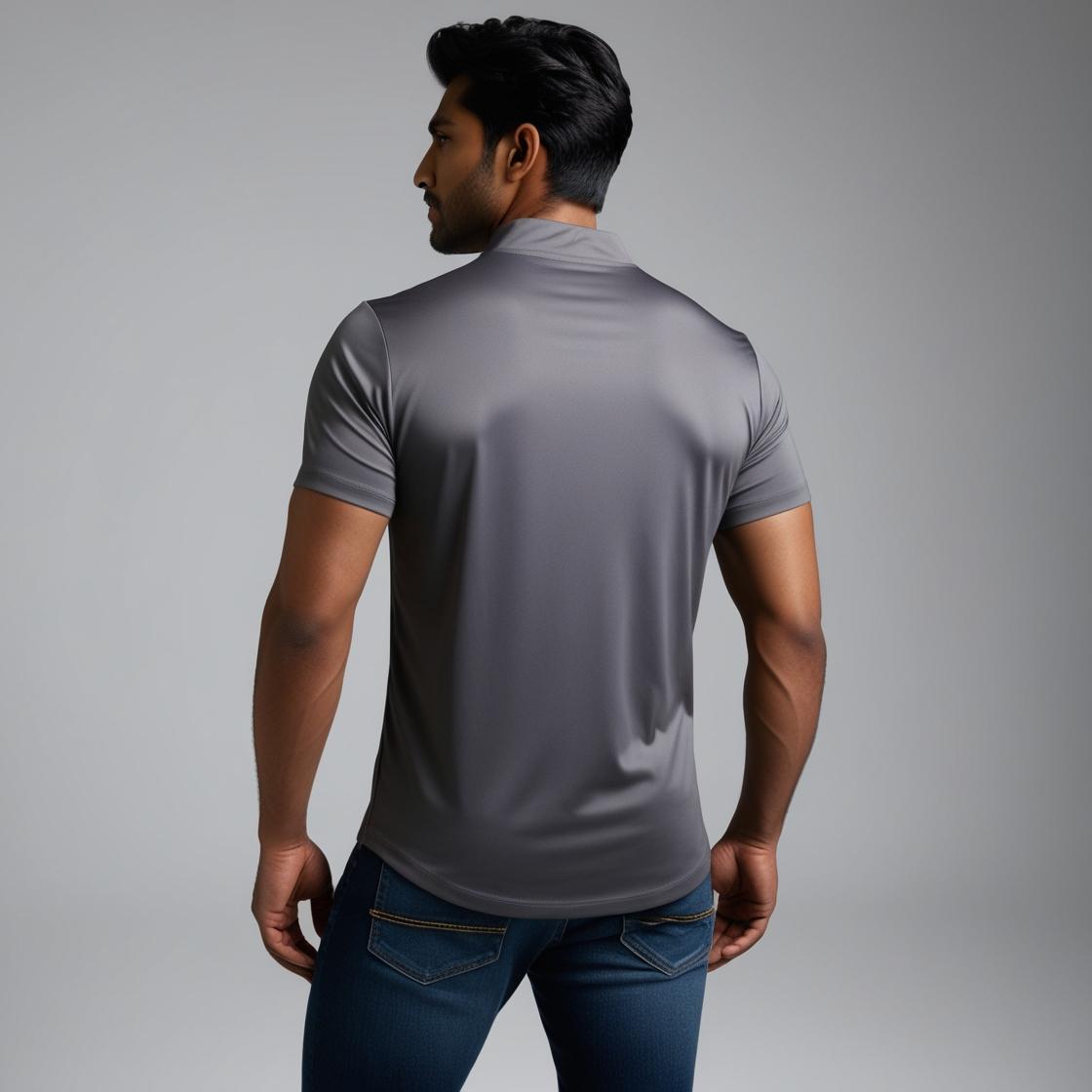 Dark Gray Zipper Polo Neck T-Shirt for Men – Smart Casual by BarelyStylish