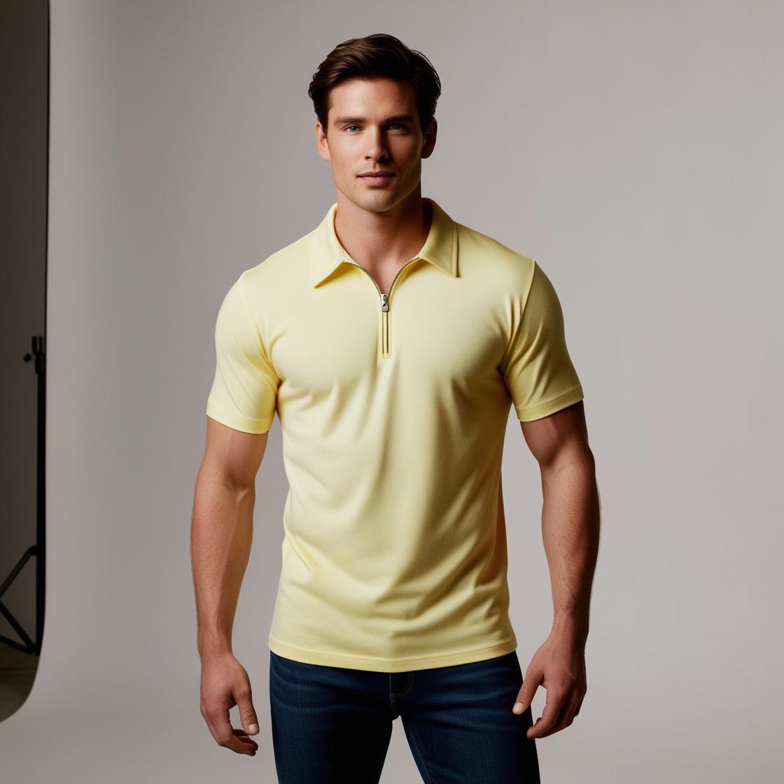 Yellow Men's TShirt with Zip