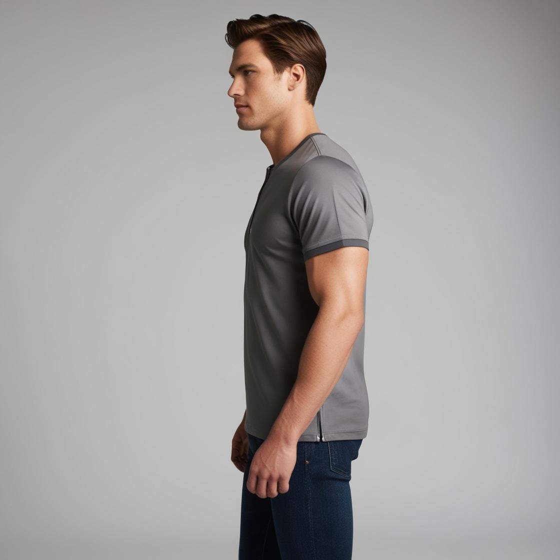 Dark Gray Zipper Polo Neck T-Shirt for Men – Smart Casual by BarelyStylish