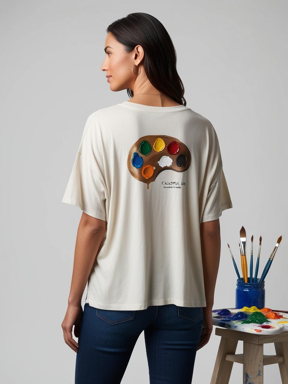 Crew Neck Off White Colorful State - oversized crew neck t-shirt for women