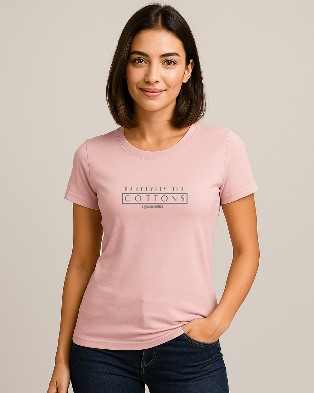 BarelyStylish Crewneck T-Shirt - Cottons Pink
