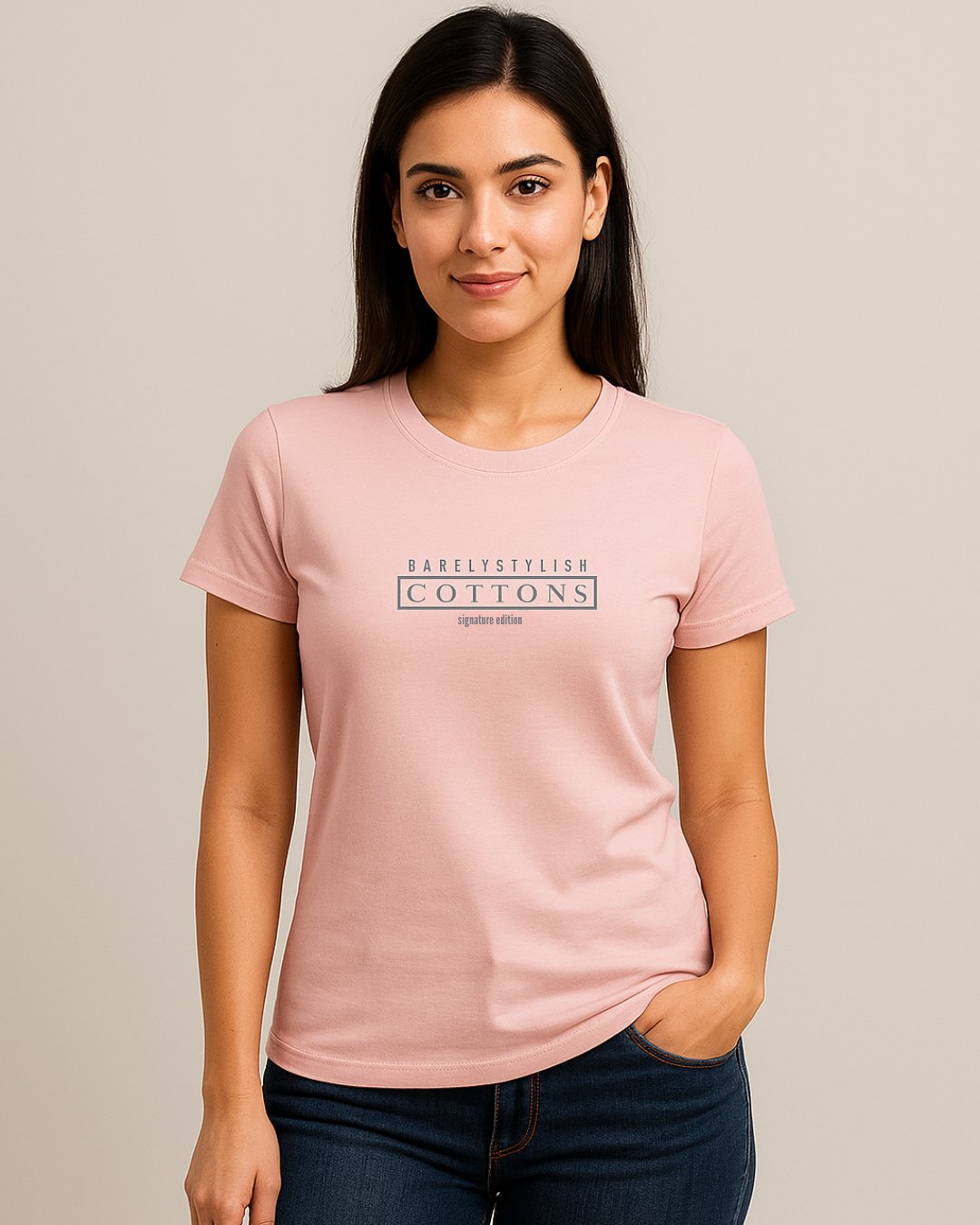 BarelyStylish Crewneck T-Shirt - Cottons Pink