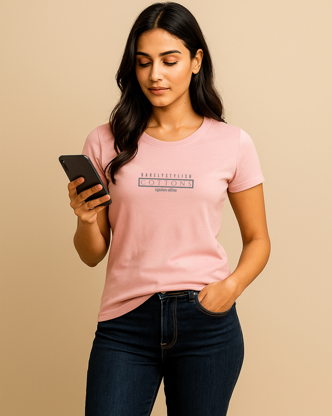 BarelyStylish Crewneck T-Shirt - Cottons Pink