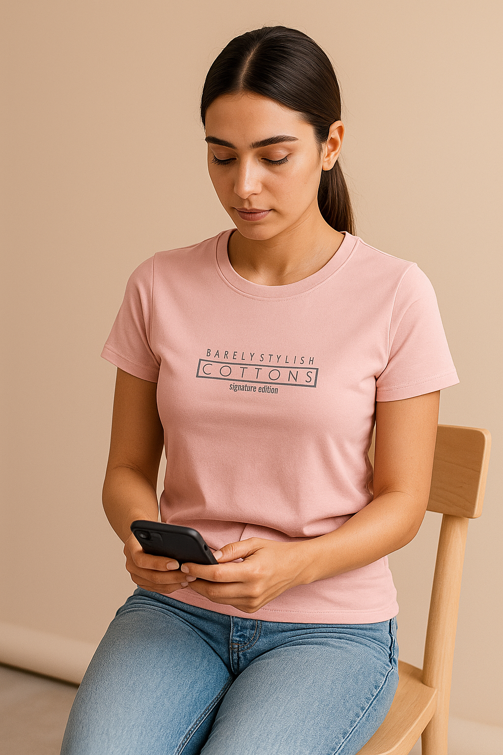 BarelyStylish Crewneck T-Shirt - Cottons Pink
