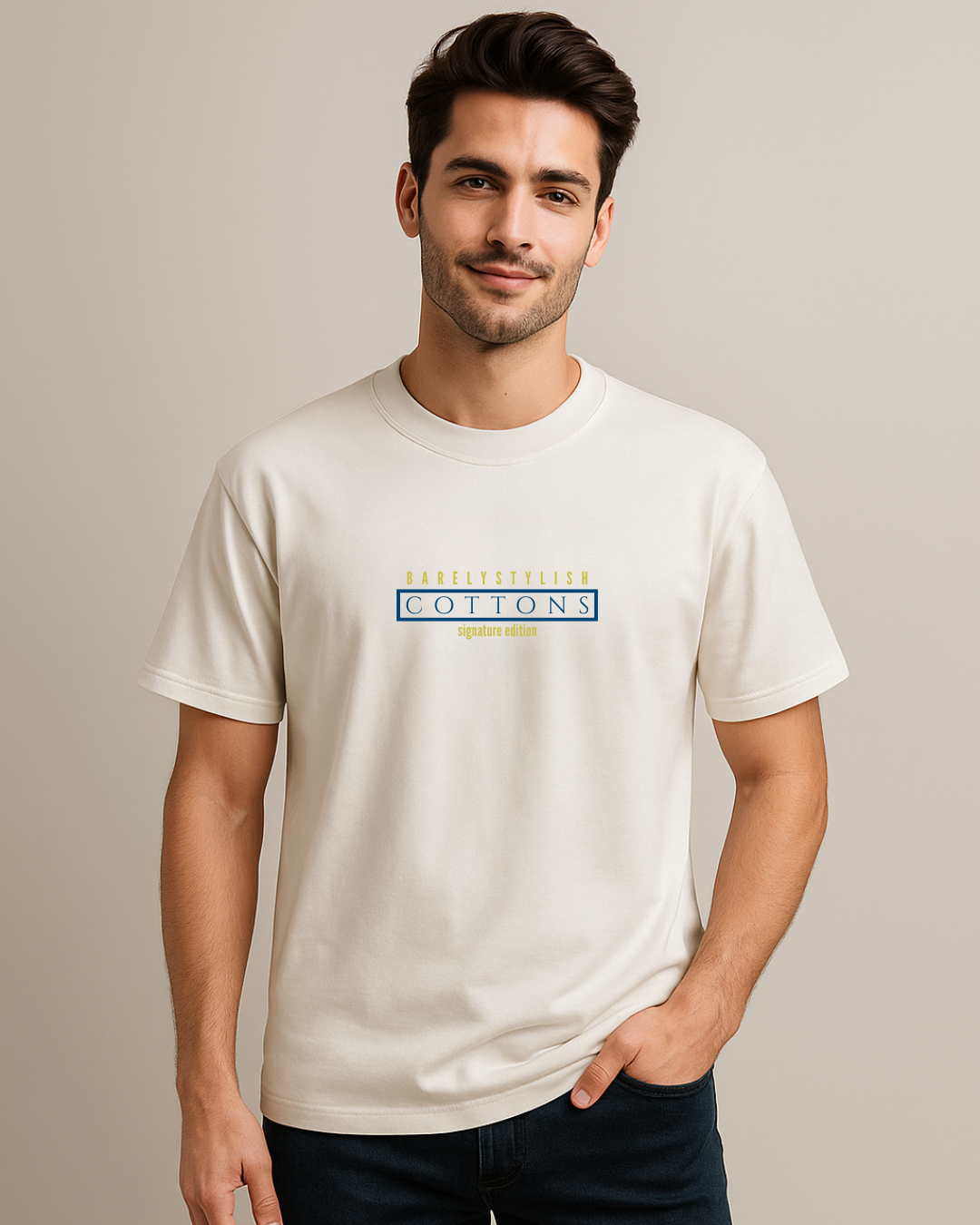 BarelyStylish Premium Cotton Crewneck - Cottons White Tee