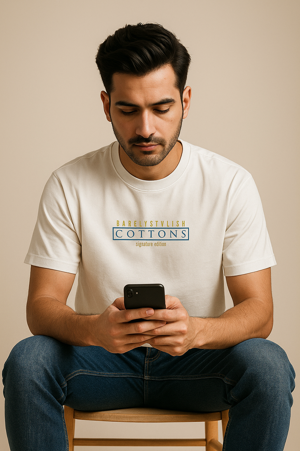 BarelyStylish Premium Cotton Crewneck - Cottons White Tee