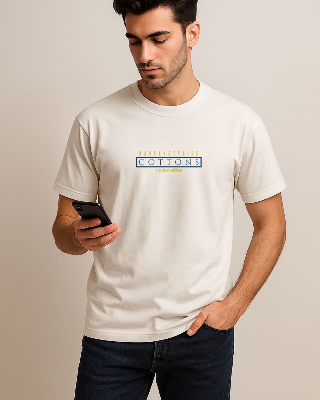 BarelyStylish Premium Cotton Crewneck - Cottons White Tee