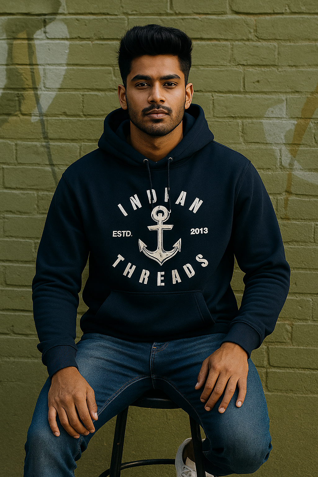 Navy Blue Indian Thread Hoodie