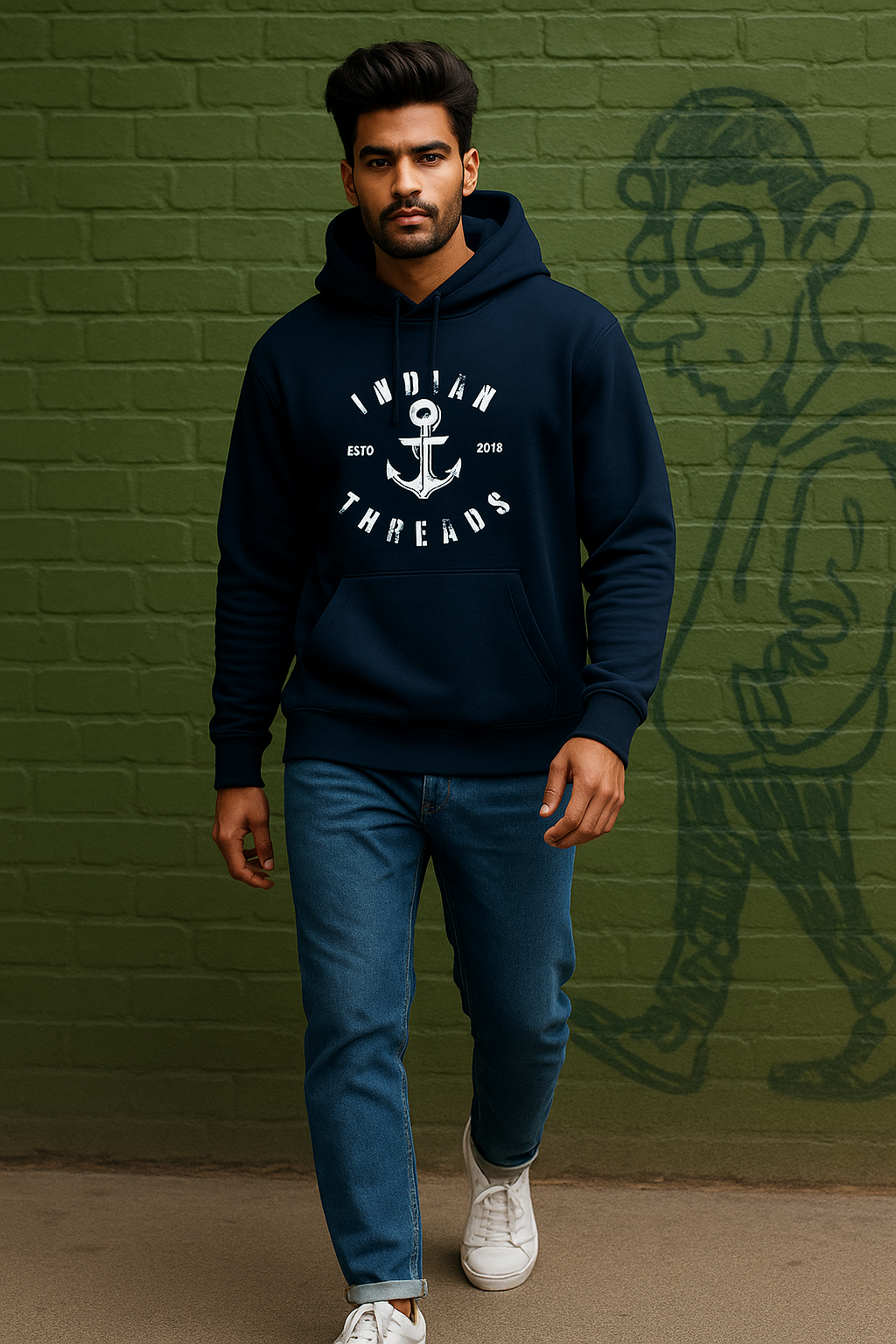 Navy Blue Indian Thread Hoodie