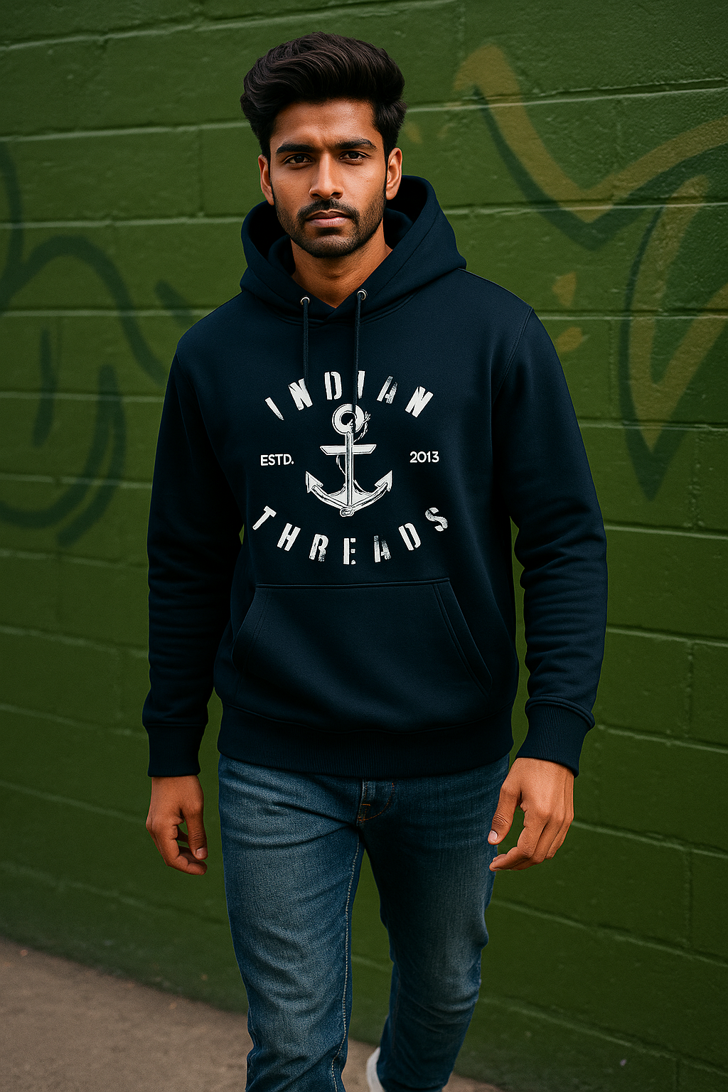 Navy Blue Indian Thread Hoodie