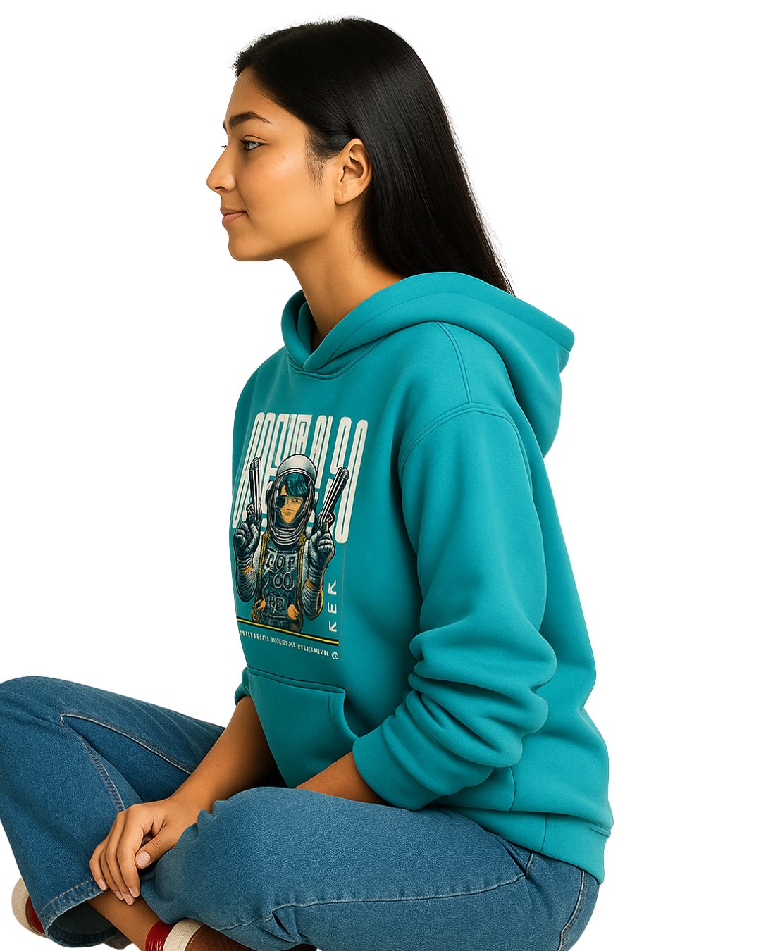 Fleece Oversized Teal Color Hoodie for Women