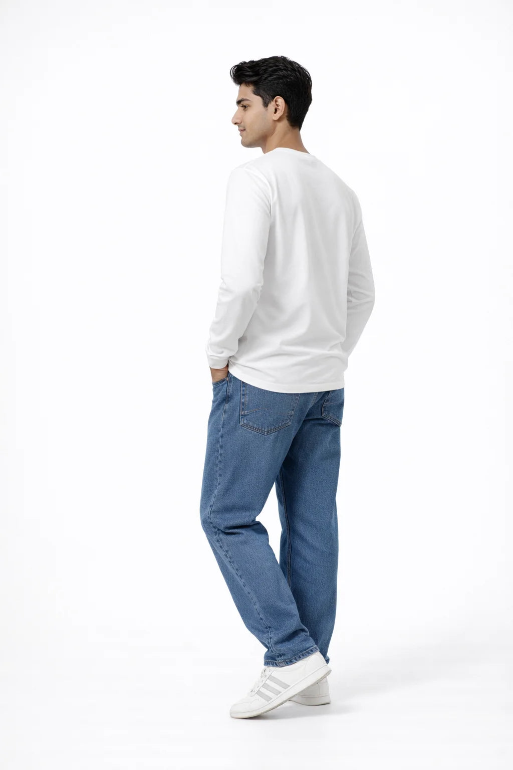 BarelyStylish White Full Sleeve Cotton TShirt with Design Grab a Bite, back profile