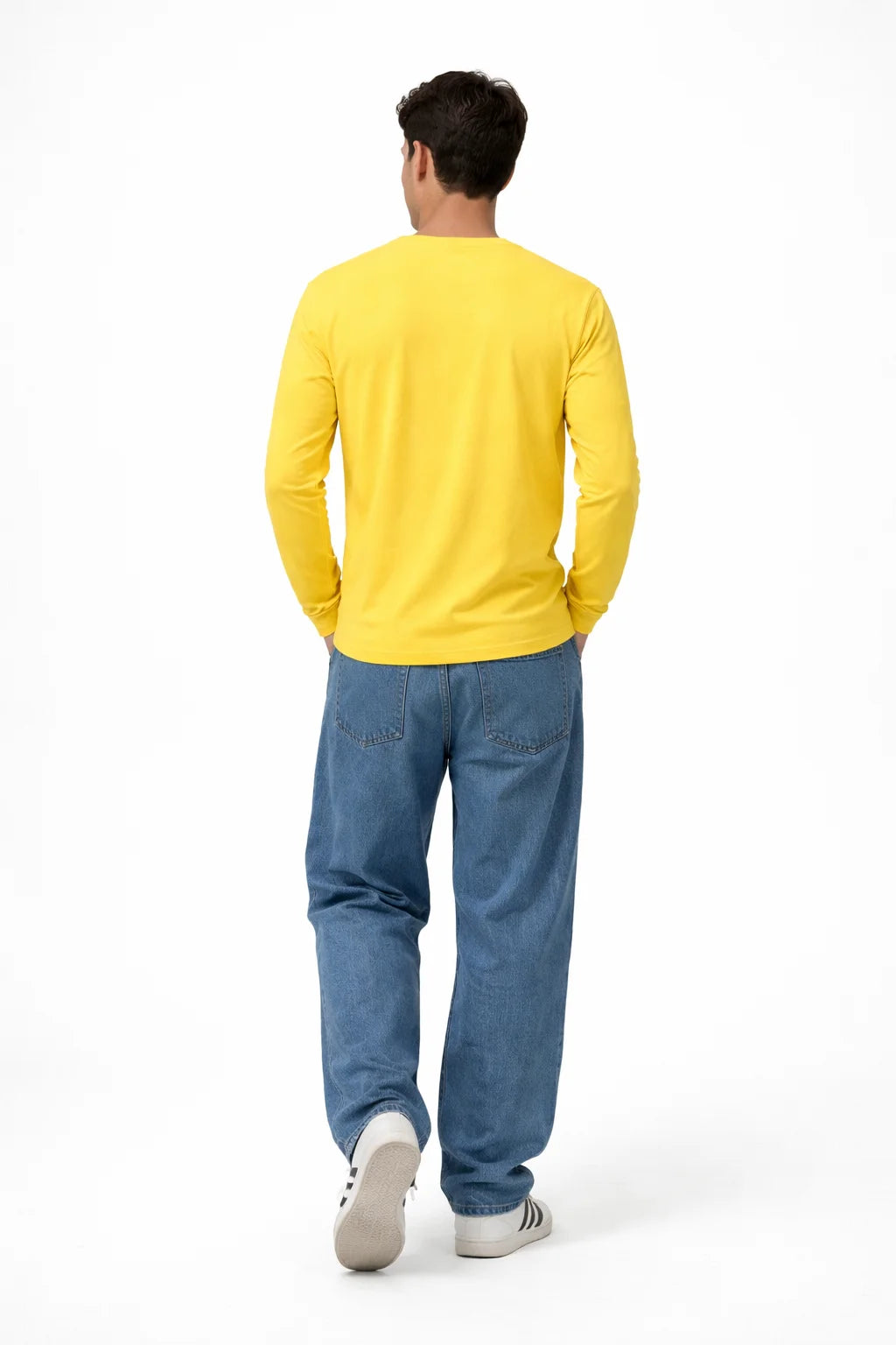BarelyStylish Yellow Full Sleeve Cotton TShirt Back Profile