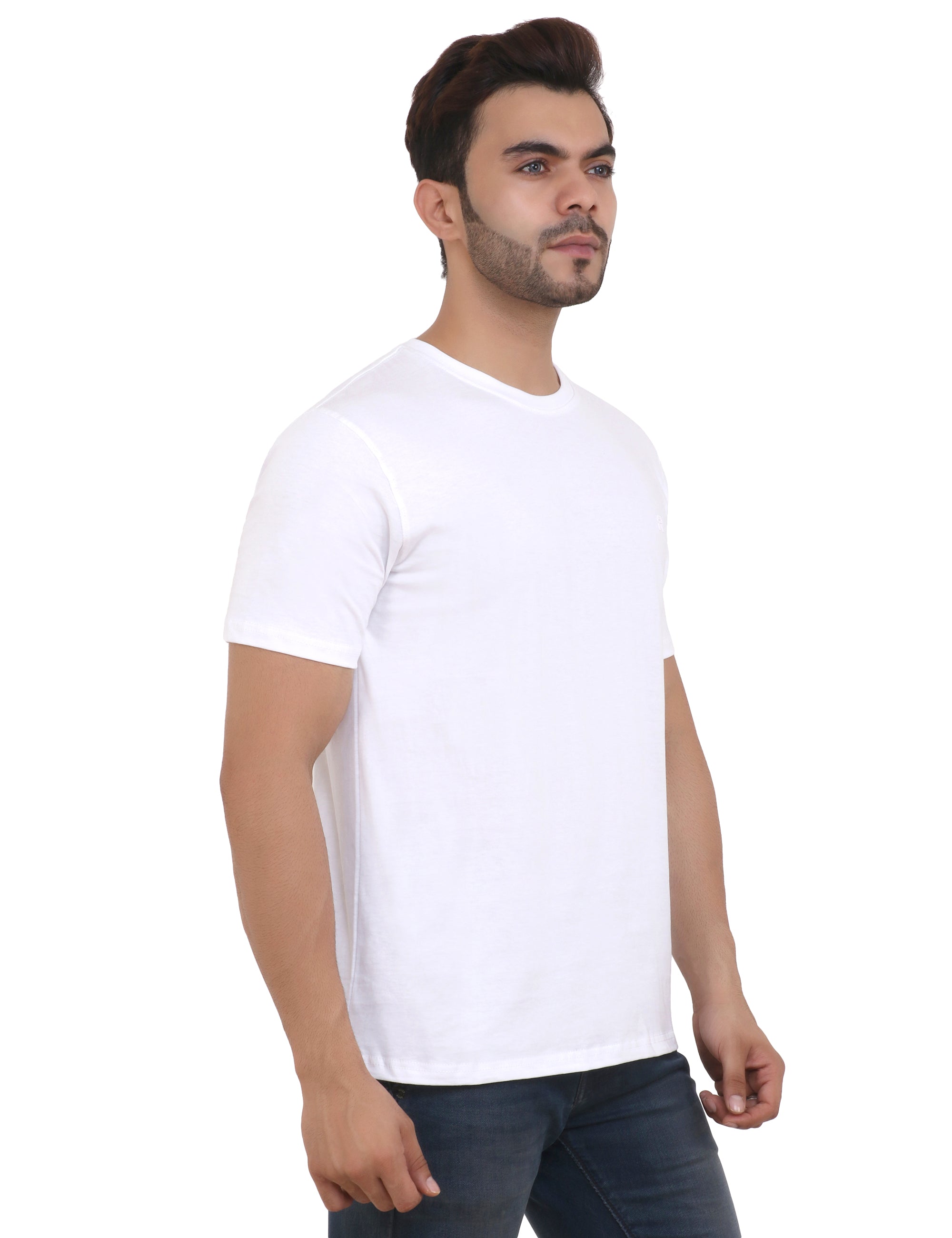 White Cotton Crewneck TShirt for Men