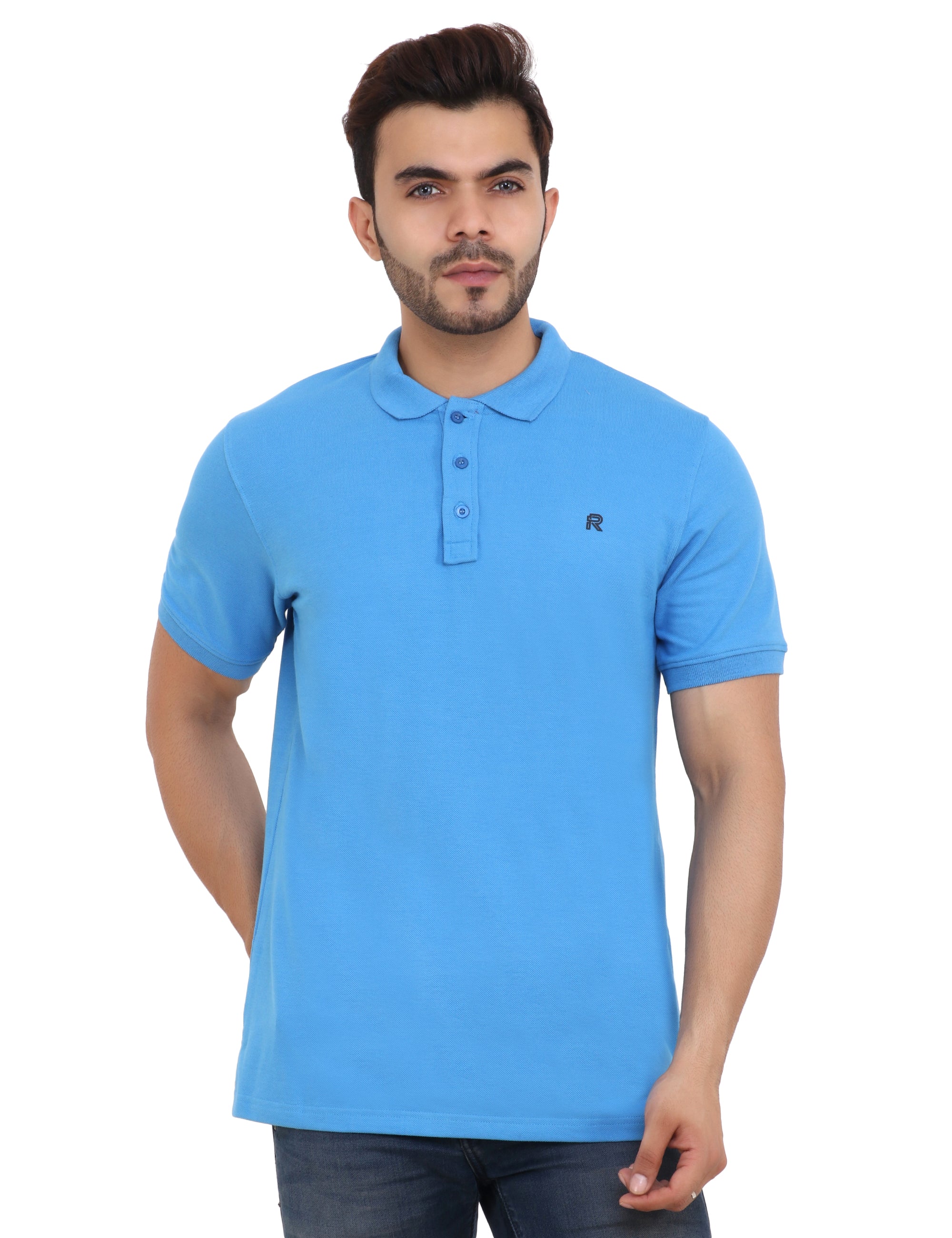 Sky Blue Cotton Blend TShirt for Men