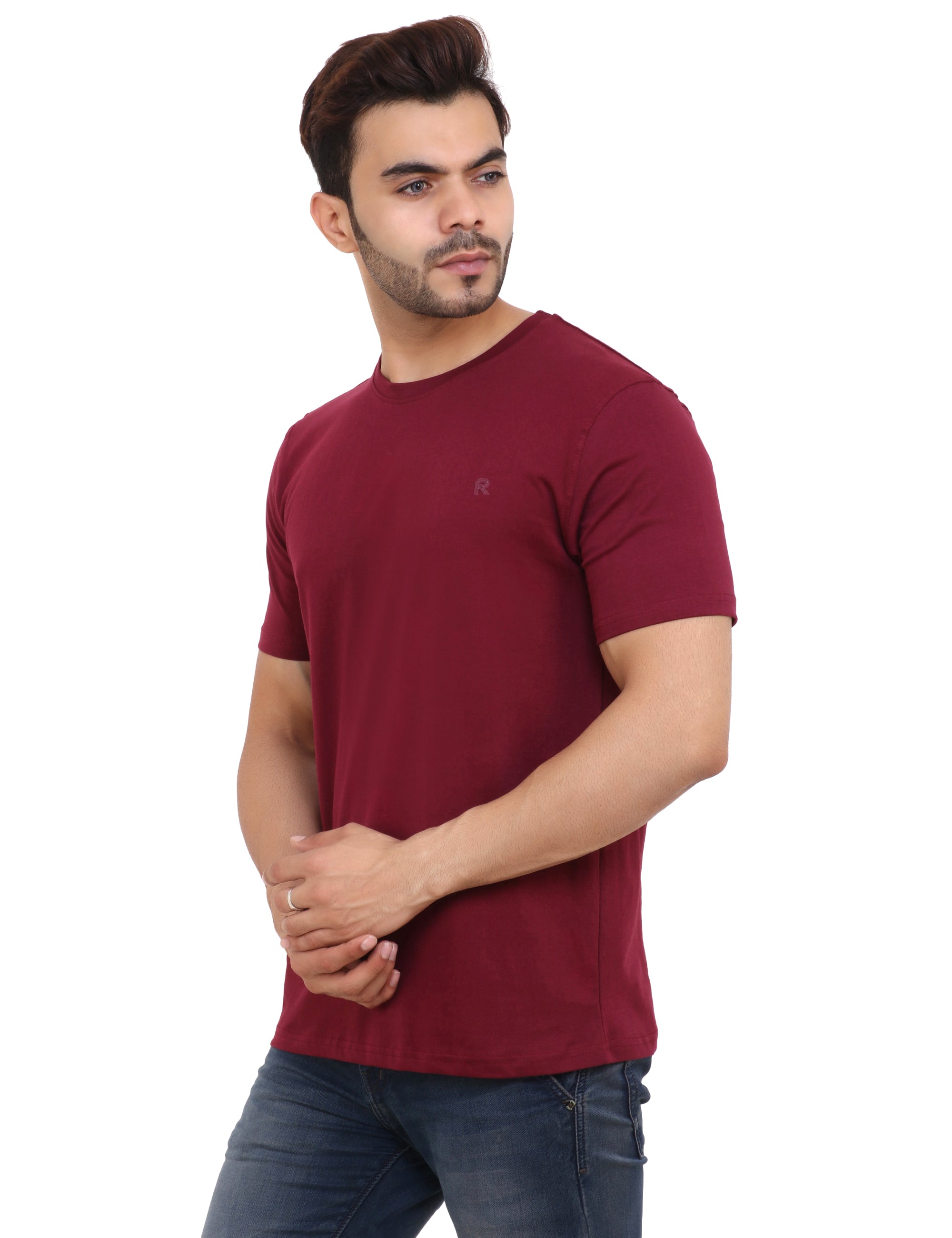 Maroon Cotton Crewneck TShirt for Men