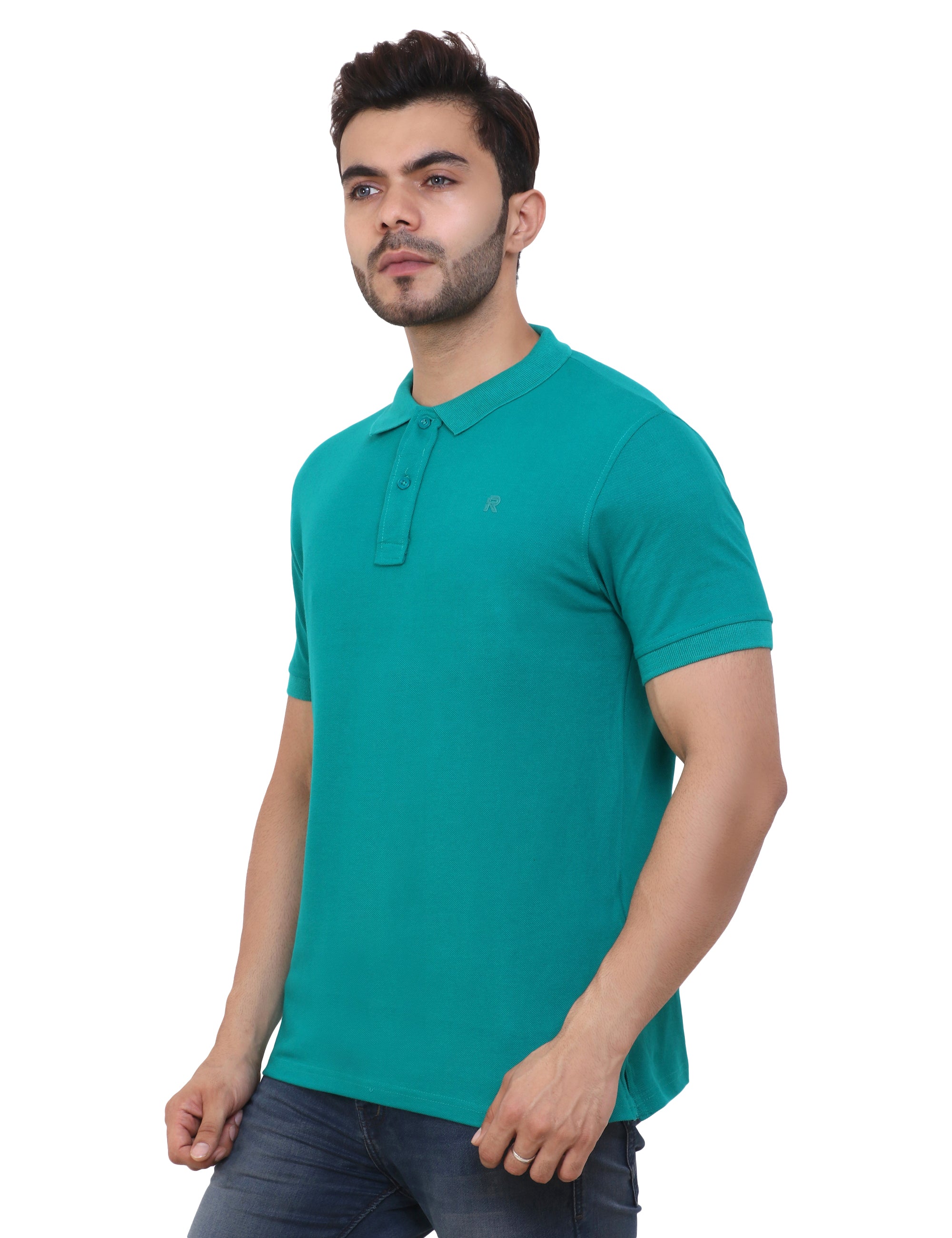 Green Cotton Blend Polo TShirt for Men