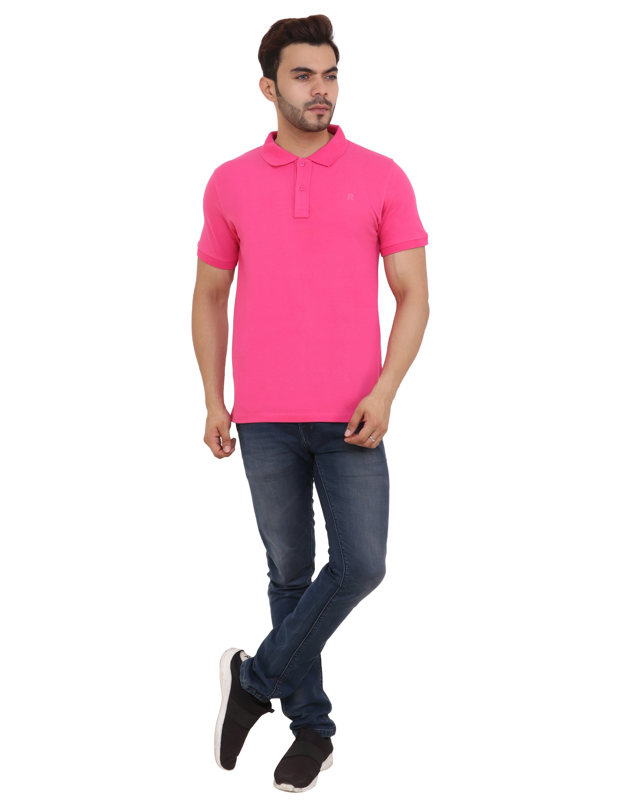 Pink Polo Neck Cotton Blend T-Shirt – Smart Casual Comfort