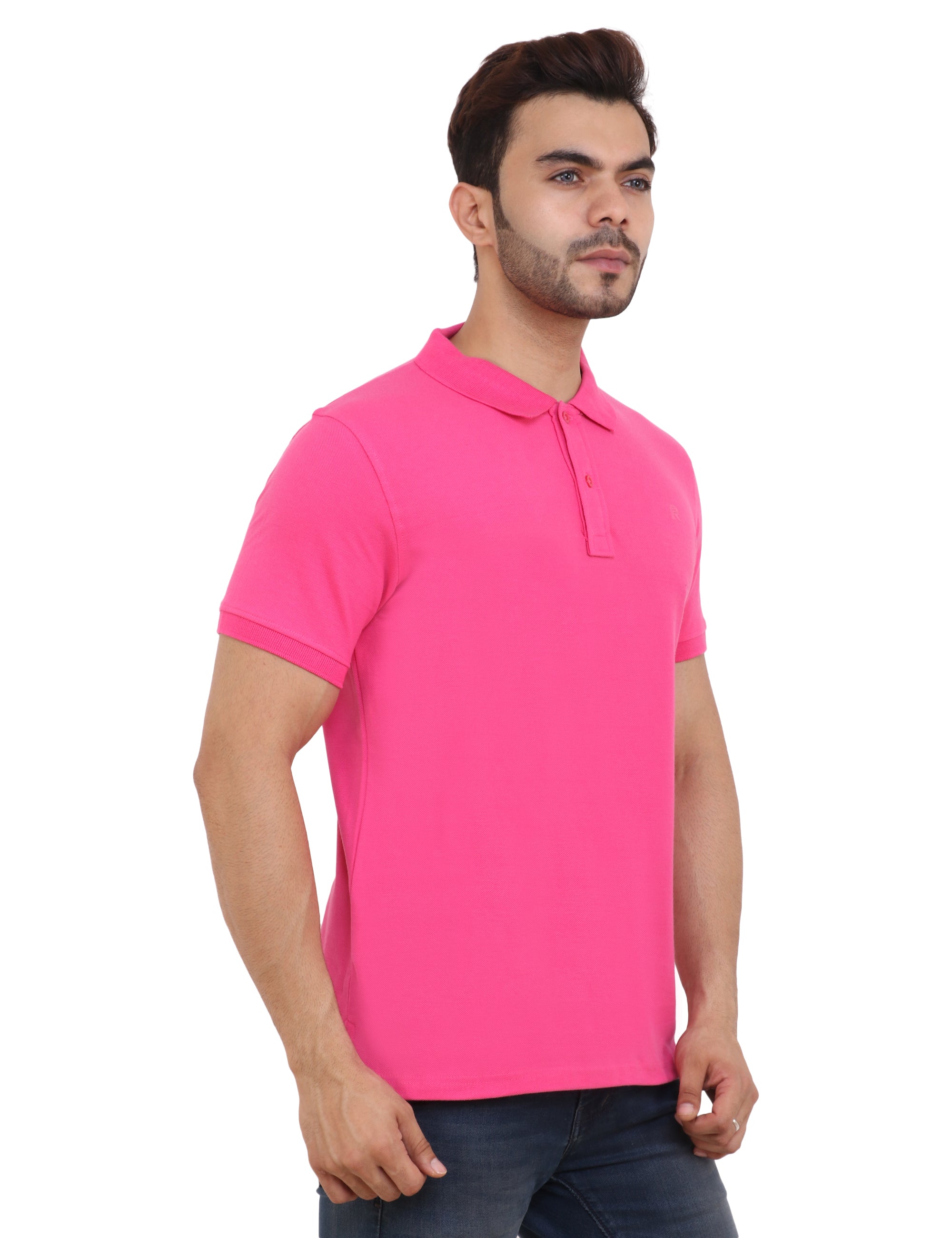 Pink Polo Neck Cotton Blend T-Shirt – Smart Casual Comfort