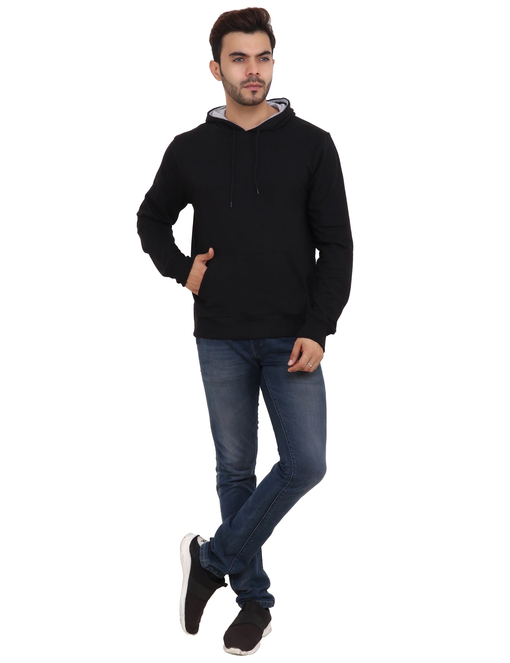 Cotton Blend Fleece Black Hoodie