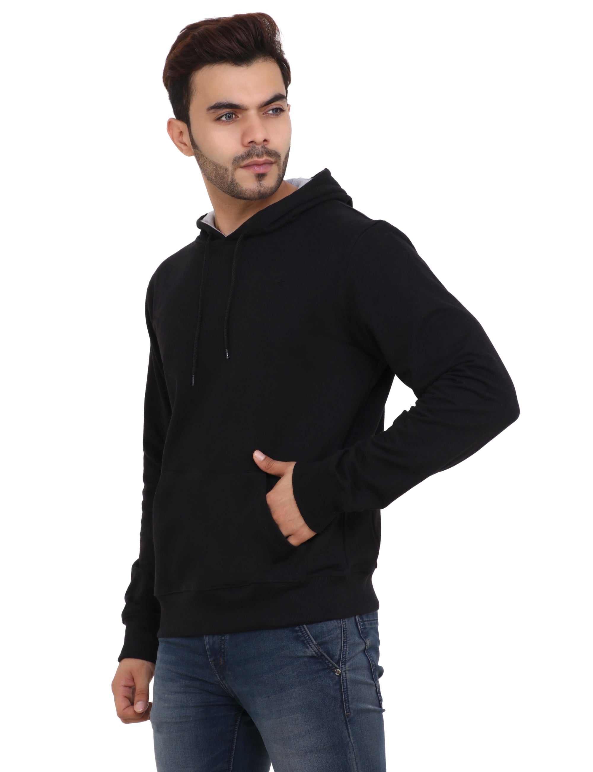 Cotton Blend Fleece Black Hoodie