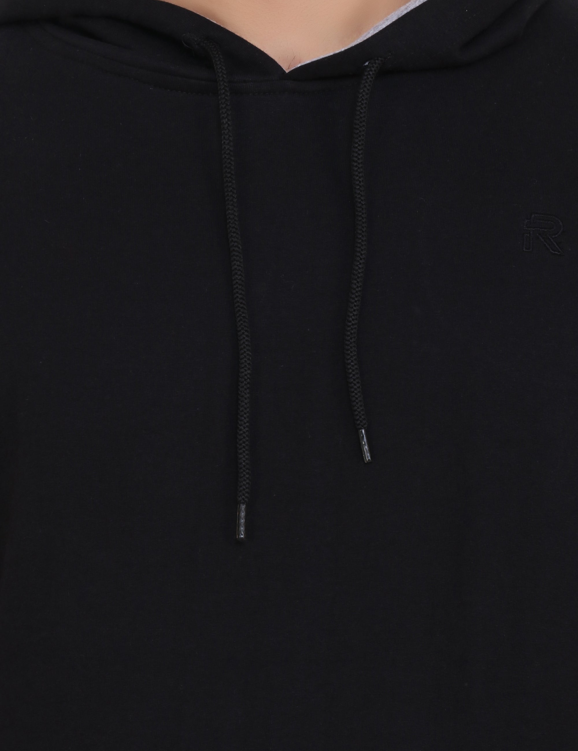 Cotton Blend Fleece Black Hoodie