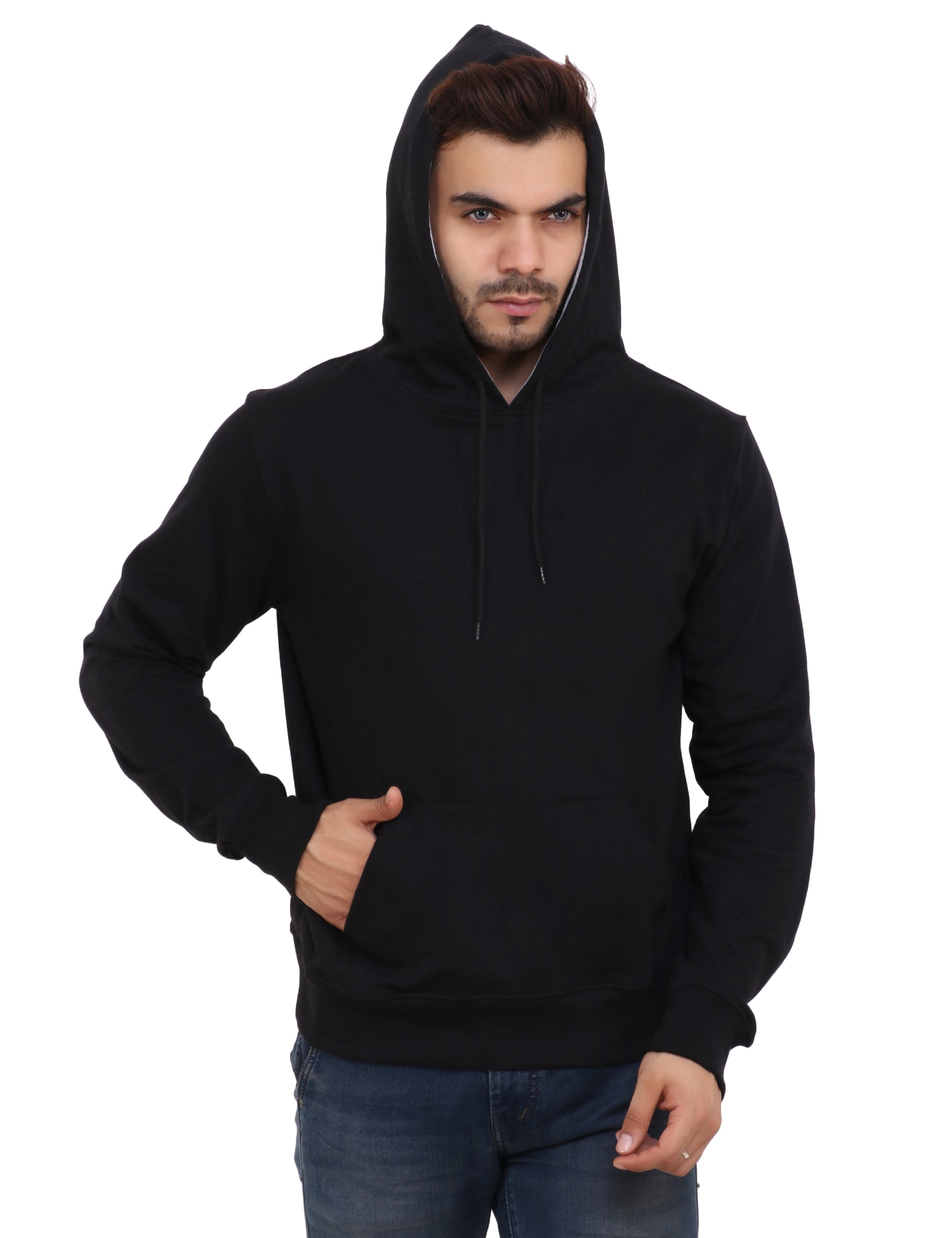 Cotton Blend Fleece Black Hoodie