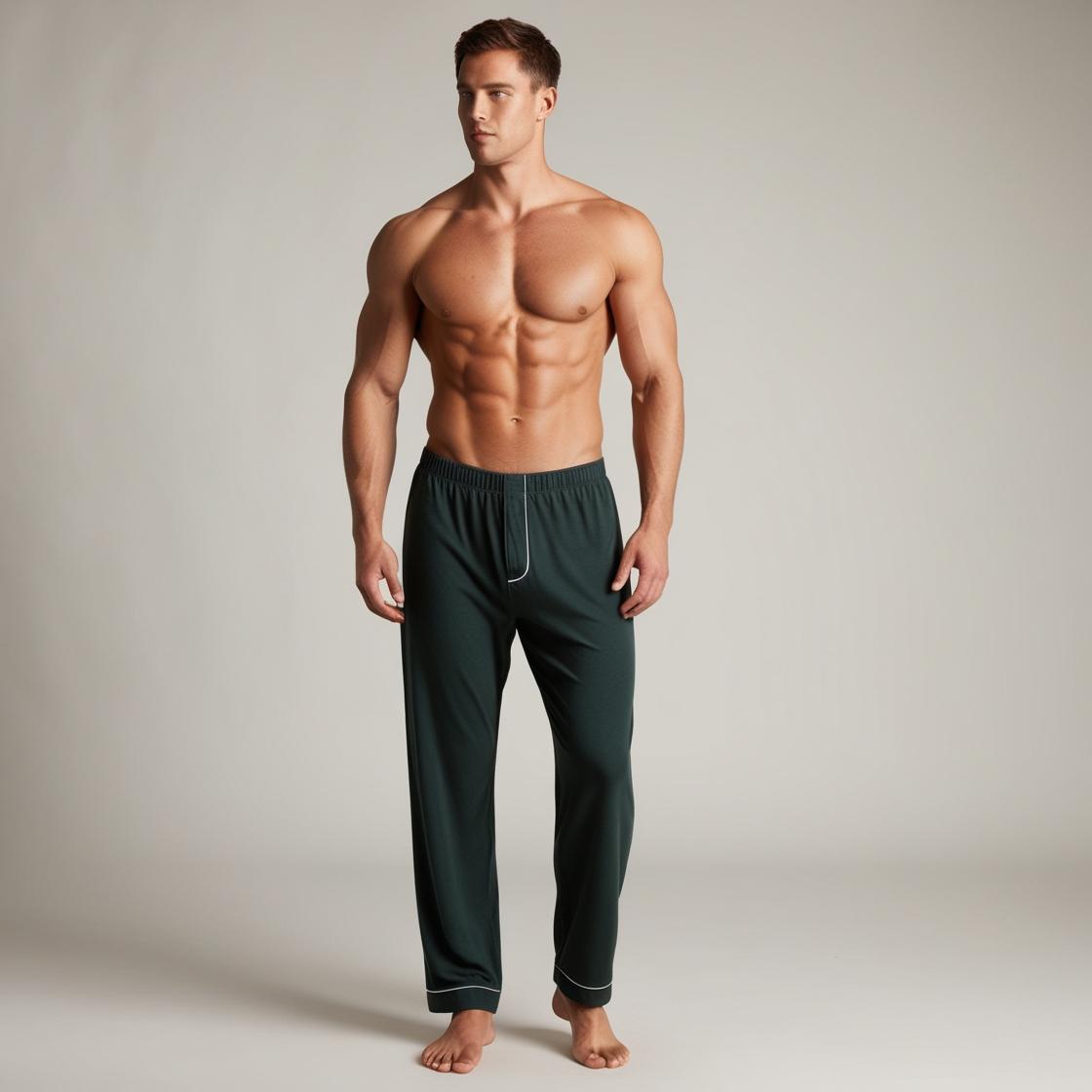 Men’s Daily Wear Dark Green Cotton Pyjamas by BarelyStylish | Relaxed Fit Home & Sleepwear with Pockets