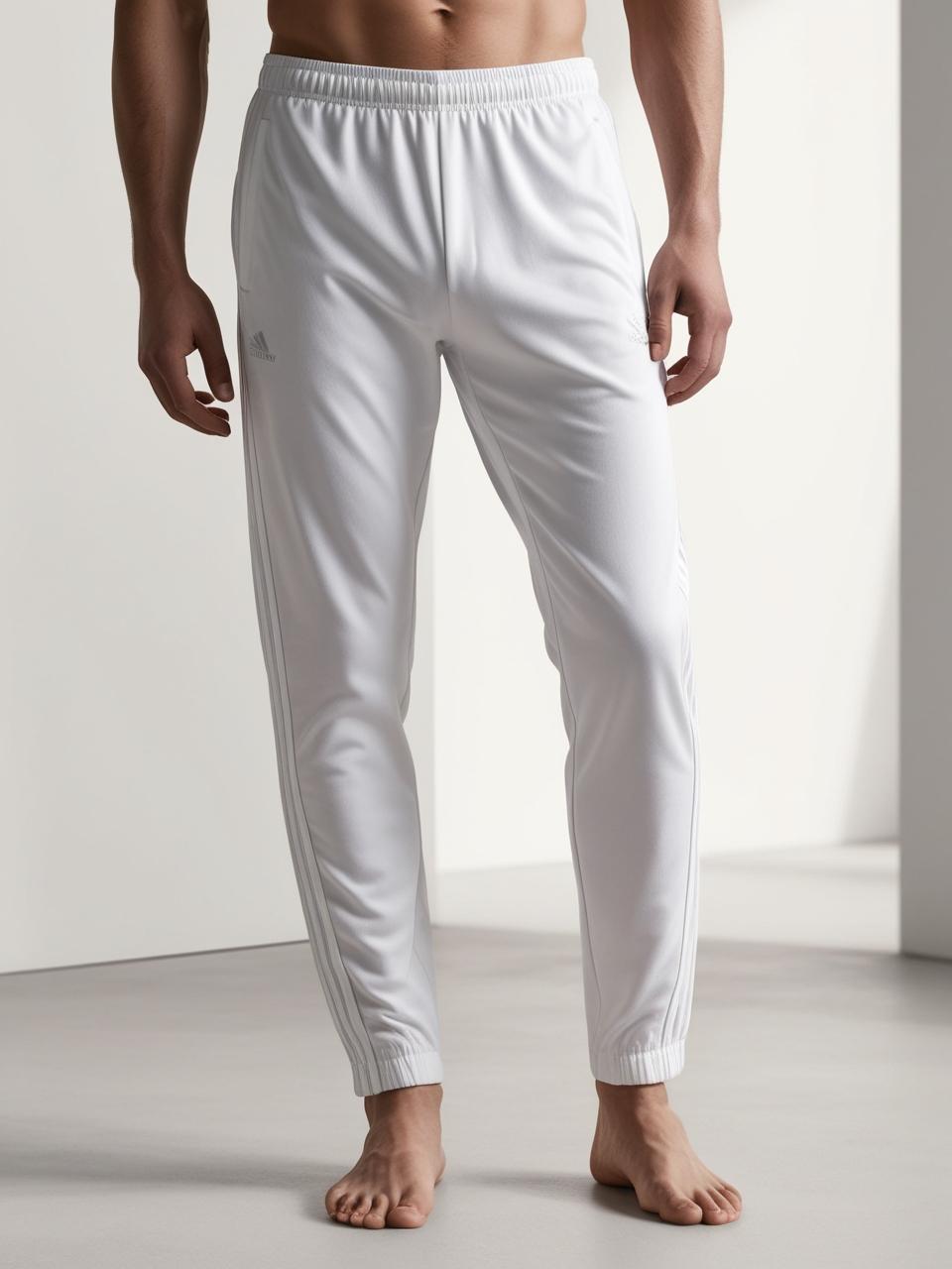 Men’s Lightweight Cotton Athletic Track Pants - White