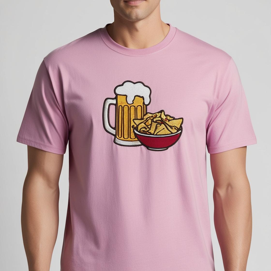 Cotton Blend Light Magenta Crew neck T-shirt - with abstract design