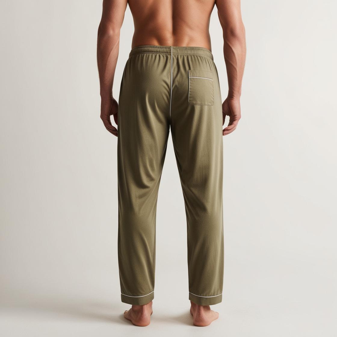 Men’s Daily Wear Khaki Cotton Pyjamas by BarelyStylish | Relaxed Fit Home & Sleepwear with Pockets
