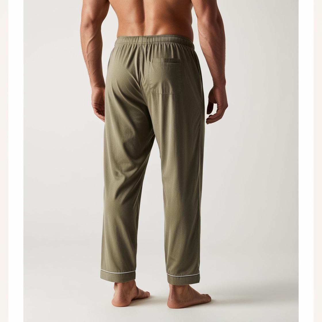 Men’s Daily Wear Khaki Cotton Pyjamas by BarelyStylish | Relaxed Fit Home & Sleepwear with Pockets