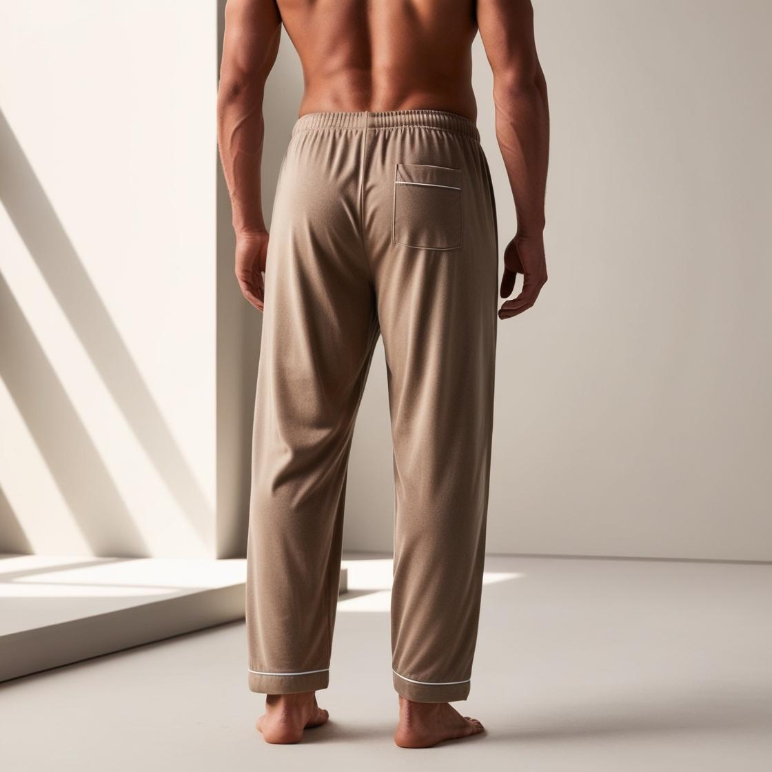 Men’s Daily Wear Light Brown Cotton Pyjamas by BarelyStylish | Relaxed Fit Home & Sleepwear with Pockets