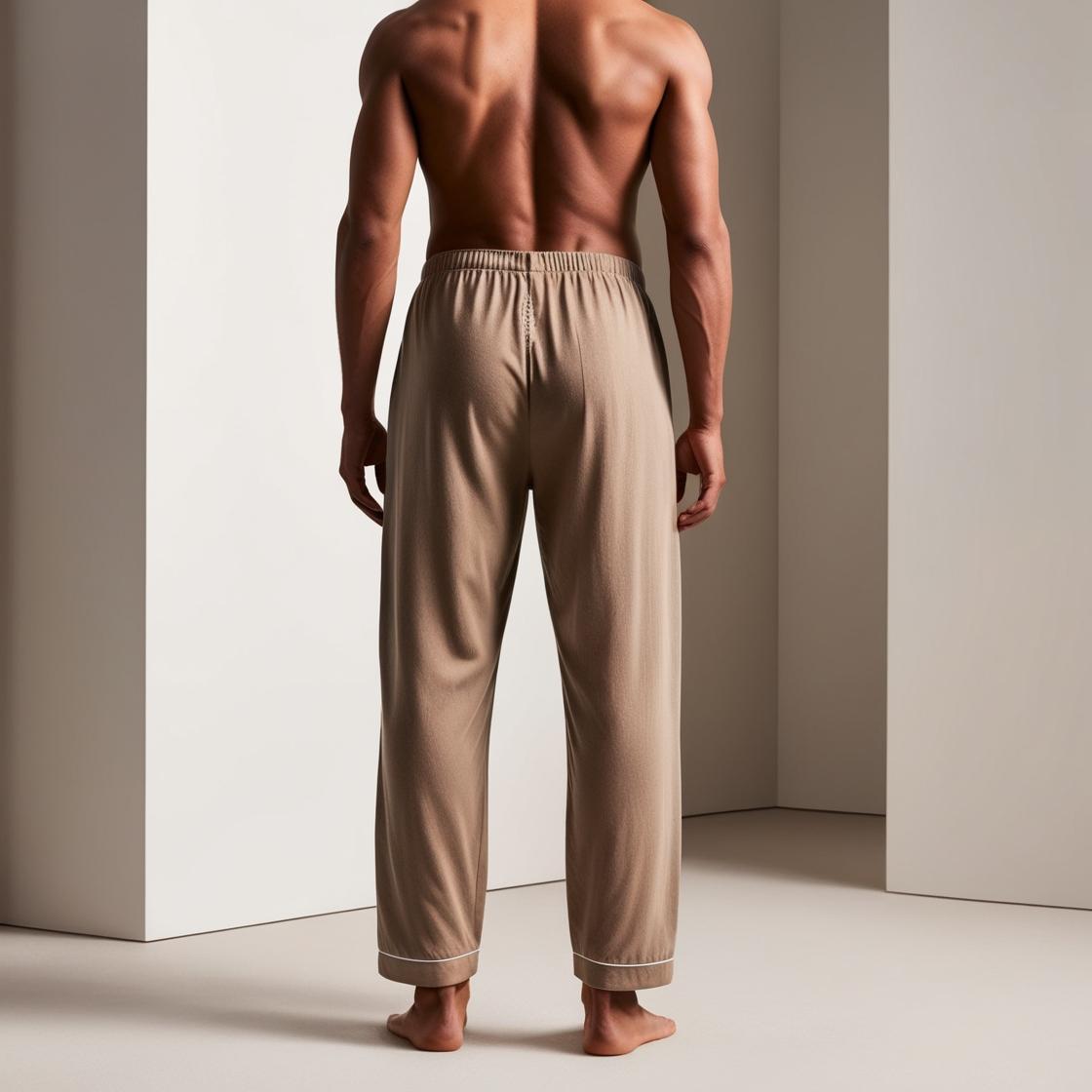 Men’s Daily Wear Light Brown Cotton Pyjamas by BarelyStylish | Relaxed Fit Home & Sleepwear with Pockets
