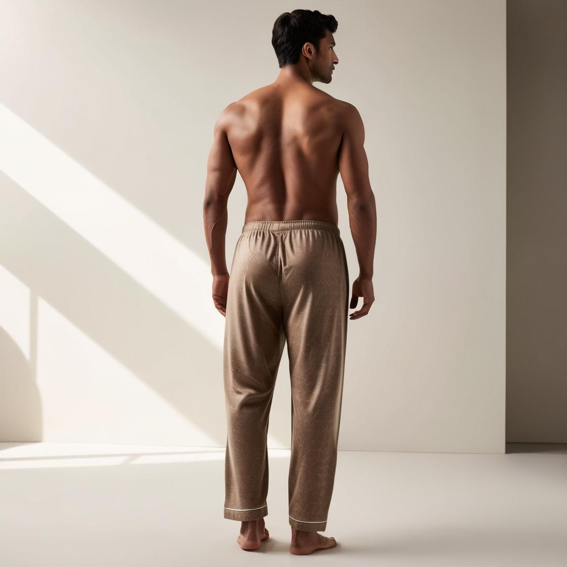 Men’s Daily Wear Light Brown Cotton Pyjamas by BarelyStylish | Relaxed Fit Home & Sleepwear with Pockets