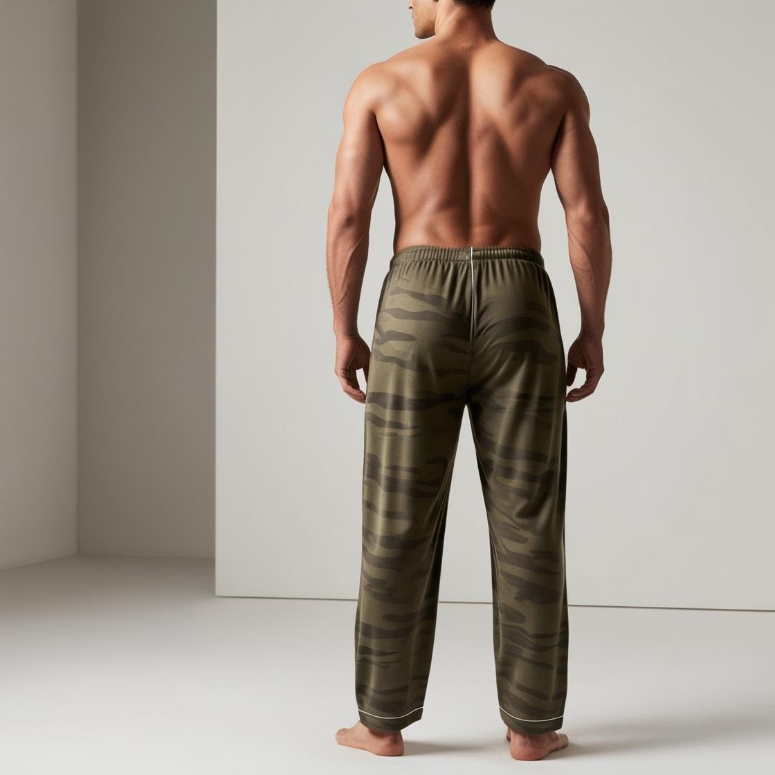 Army color cotton lounge pyjama for men back profile