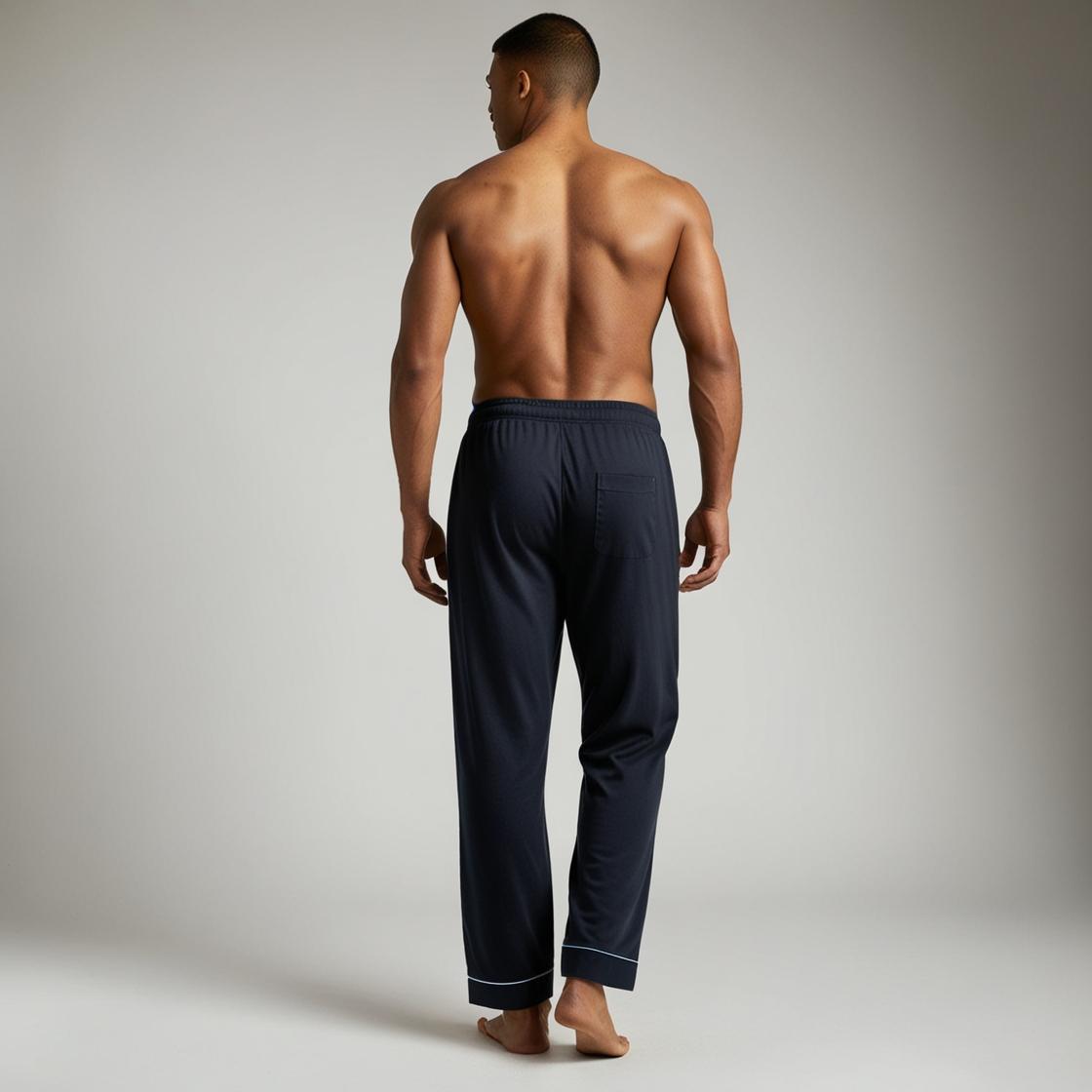 Flat lay of navy cotton pyjama for men back profile