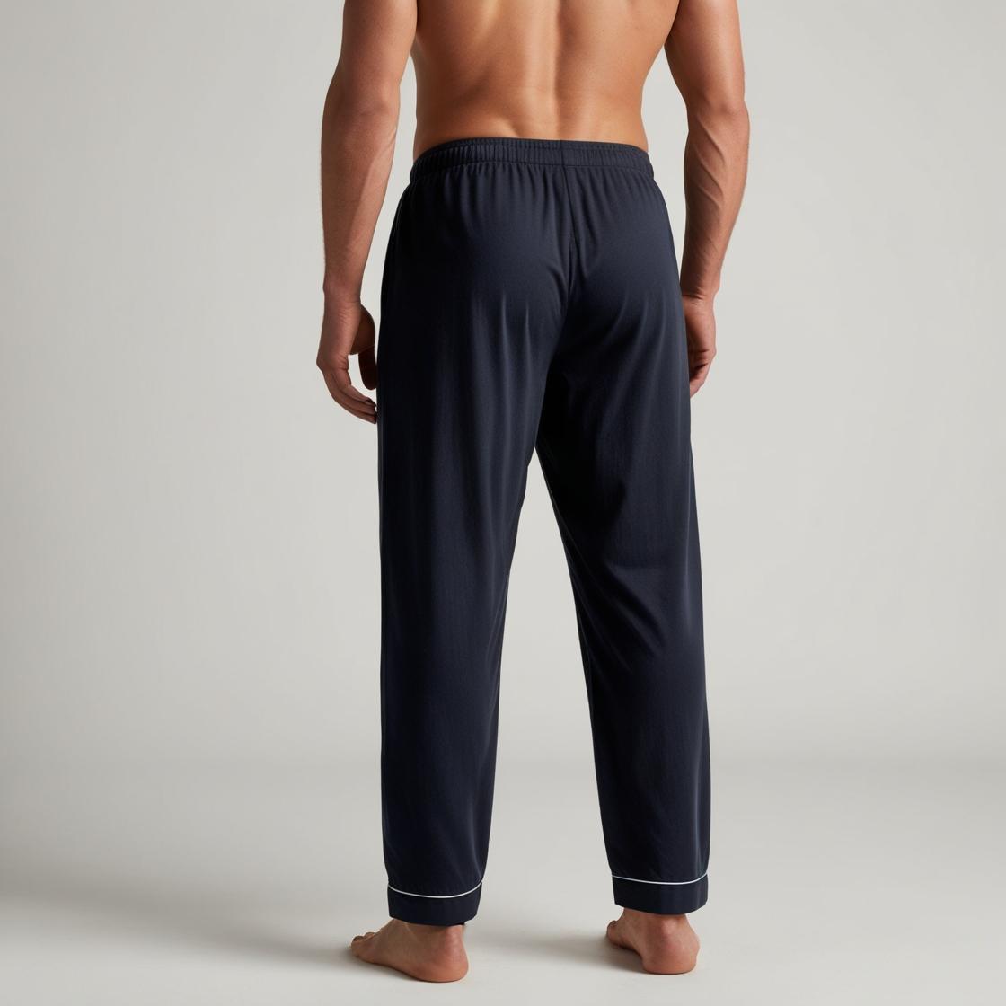 Back view of men’s navy cotton pyjama with clean stitching