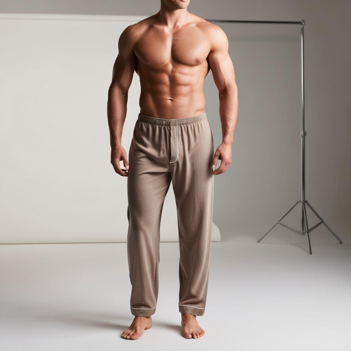 Men’s Daily Wear Light Brown Cotton Pyjamas by BarelyStylish | Relaxed Fit Home & Sleepwear with Pockets