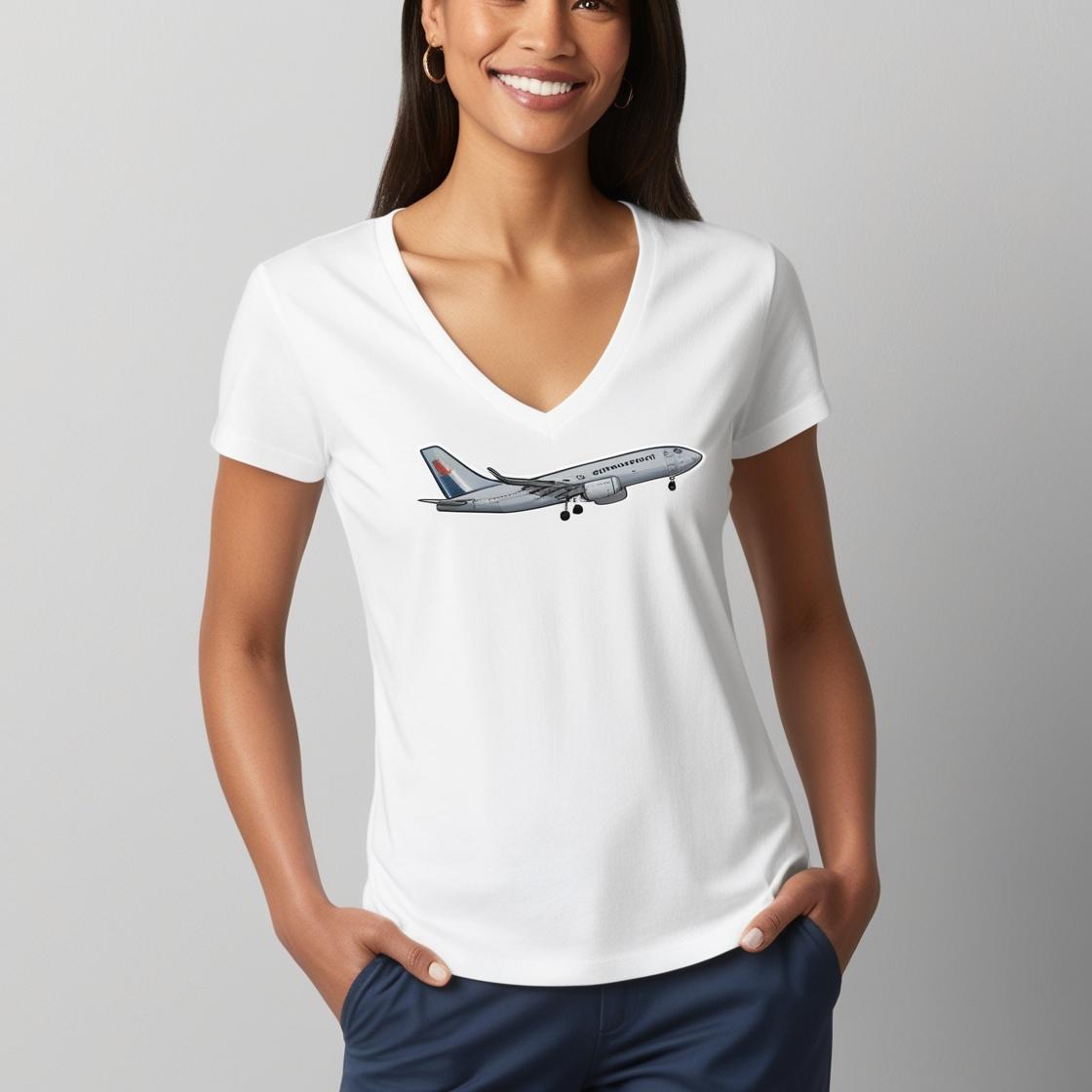 Soft & Breathable Women’s Cotton Tees – White Fuselage V Neck