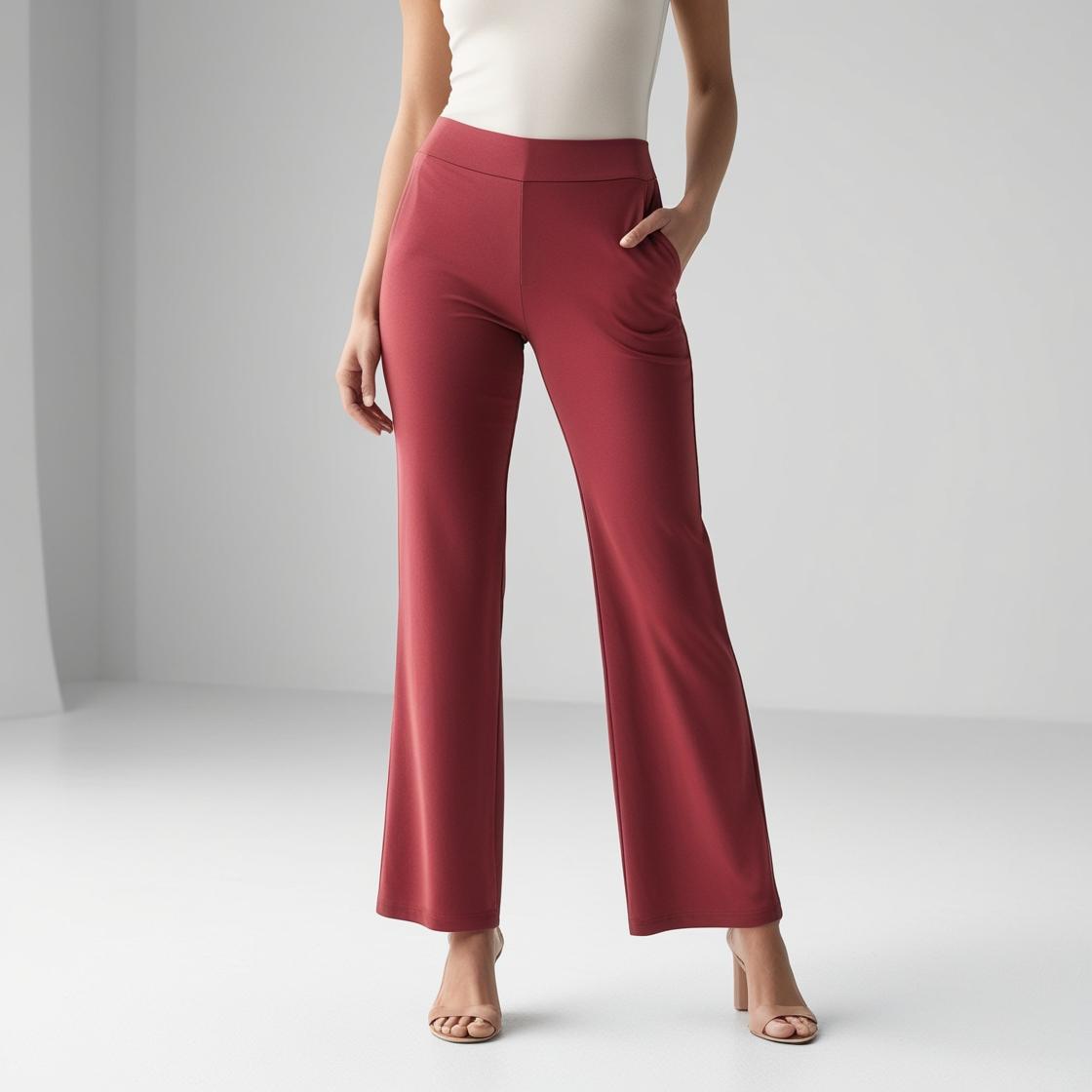 BarelyStylish Women's Palazzos – Rose Red Effortless Comfort & Chic Style