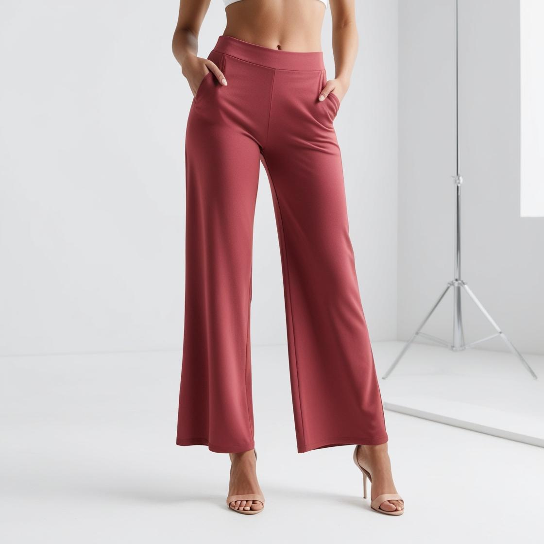 BarelyStylish Women's Palazzos – Rose Red Effortless Comfort & Chic Style