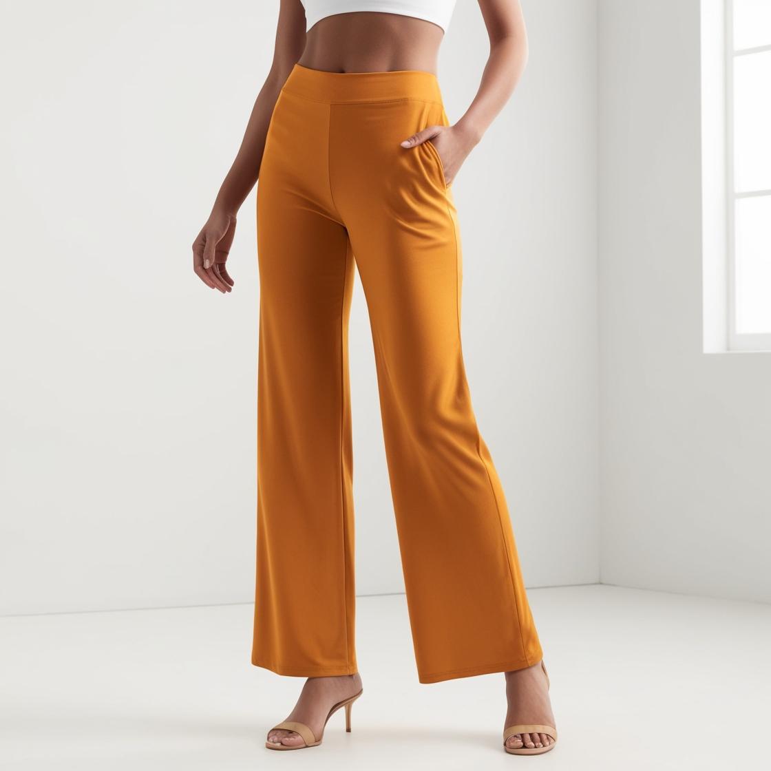 BarelyStylish Women's Palazzos – Mango Color Effortless Comfort & Chic Style
