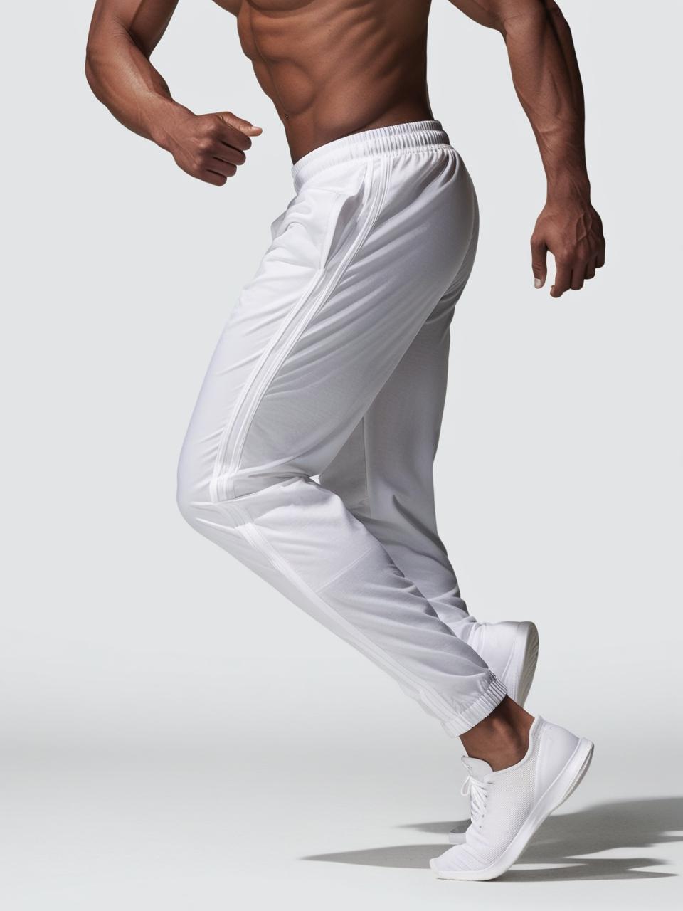 Men’s Lightweight Cotton Athletic Track Pants - White
